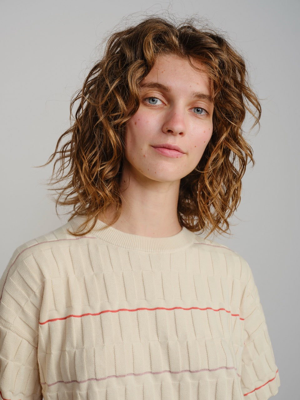 Wiggle Stripe Knit Grid Tee - Daybreak