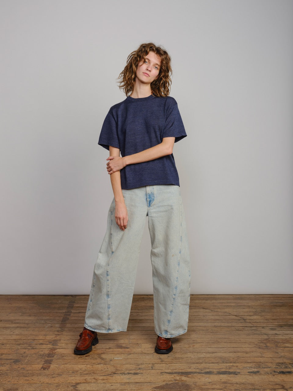The Endery Merino Oversized Tee, River — blue merino wool tee