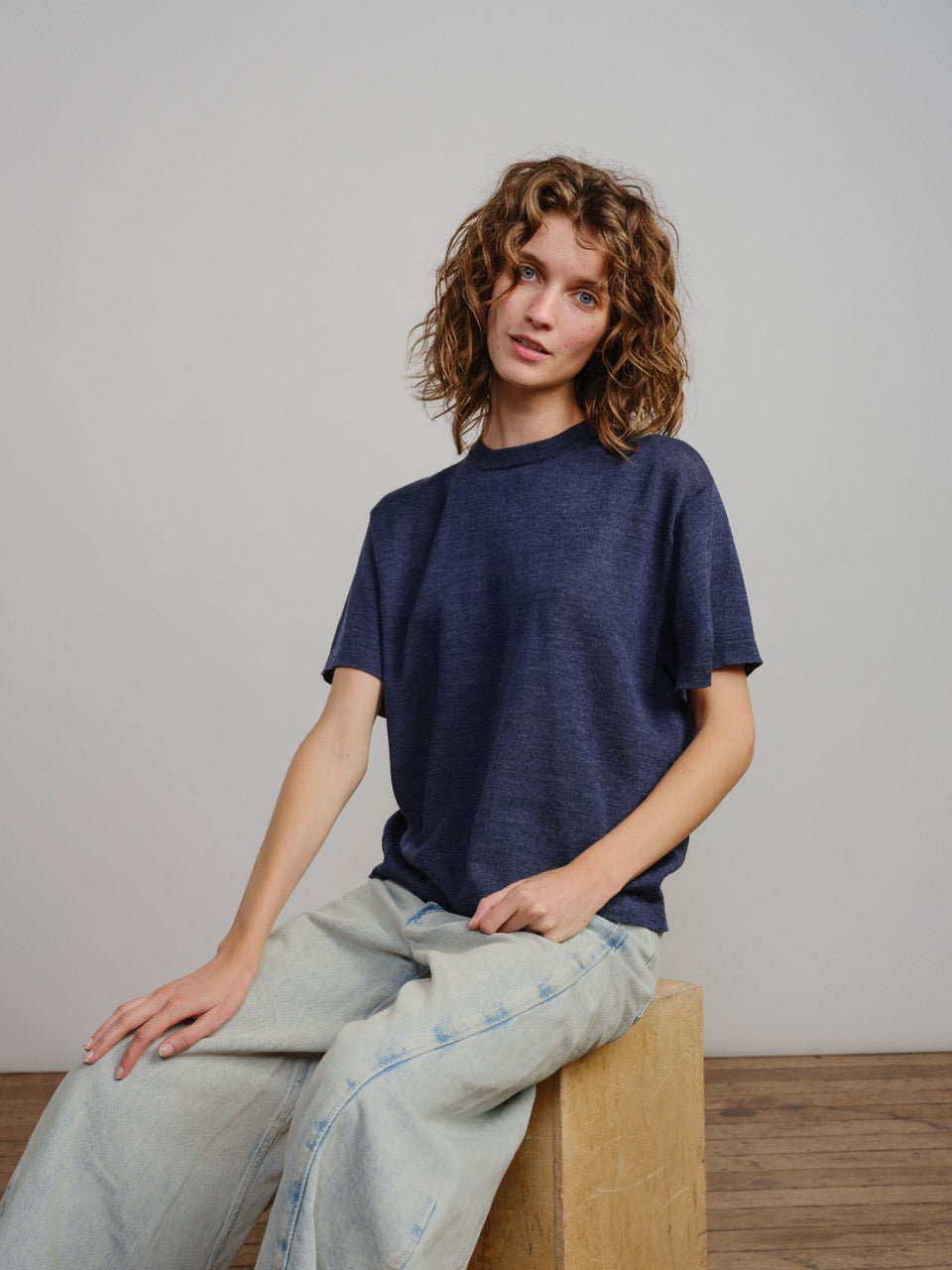 The Endery Merino Oversized Tee, River — blue merino wool tee