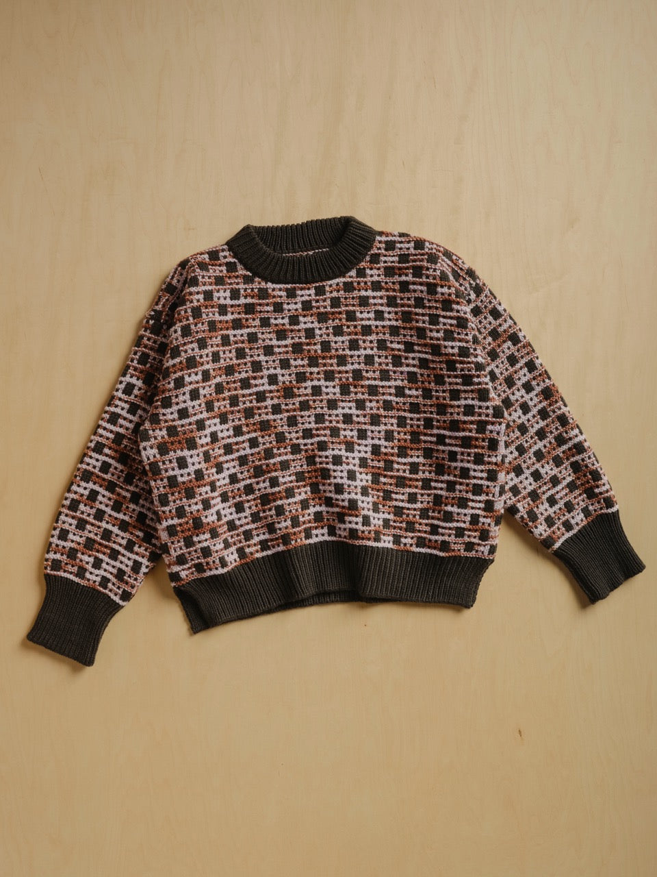 The Endery Augusta Grid Stitch Sweater, Peat — merino wool sweater