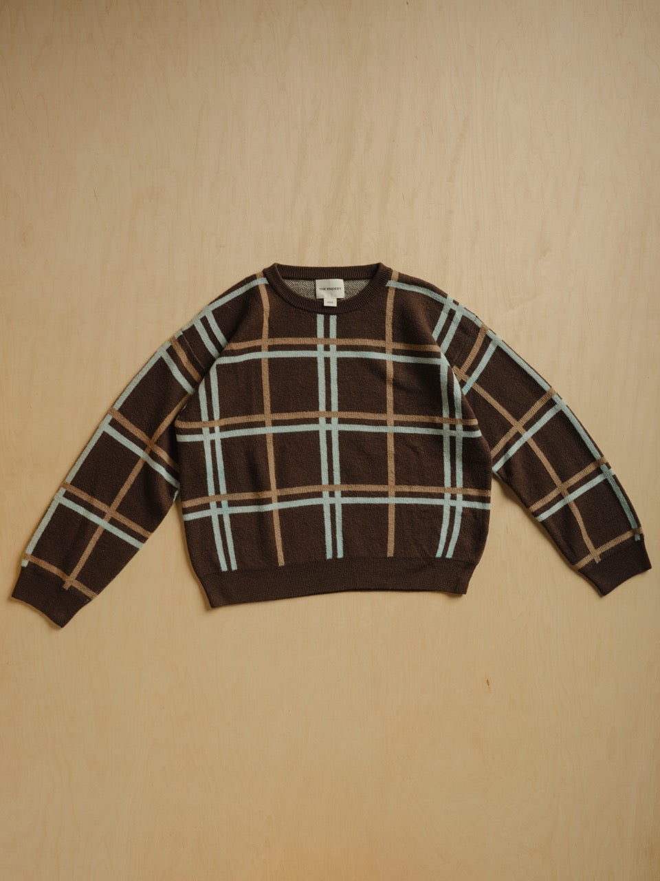 The Endery Marlow Plaid Sweater, Anise — brown merino wool sweater