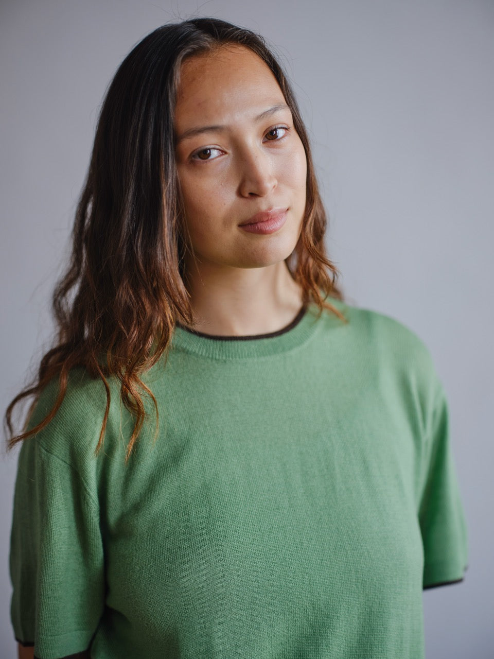 The Endery Tipped Merino Oversized Tee, Fennel — green merino wool tee