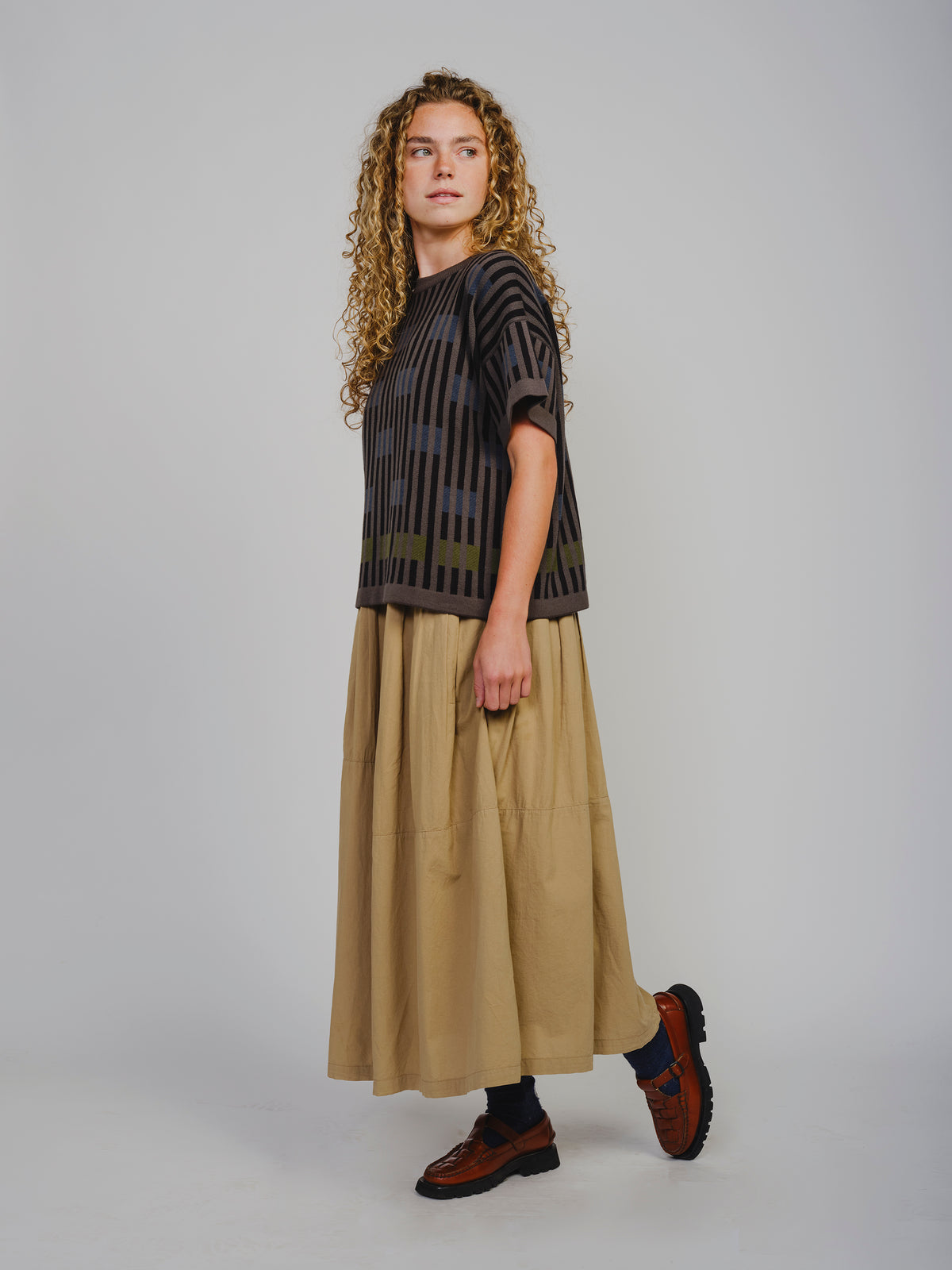 The Endery Bauhaus Short Sleeve Sweater Tee, Fluorite — black Pima cotton tee