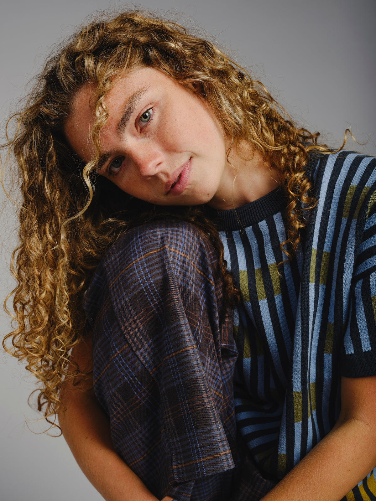 The Endery Bauhaus Short Sleeve Sweater Tee, Lazurite — blue Pima cotton tee