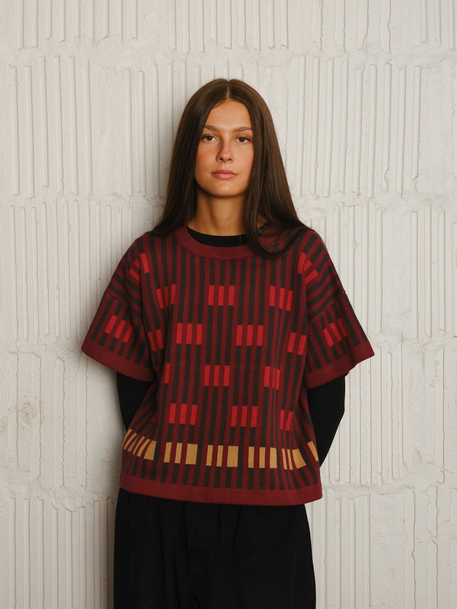 Bauhaus Short Sleeve Sweater Tee - Ruby