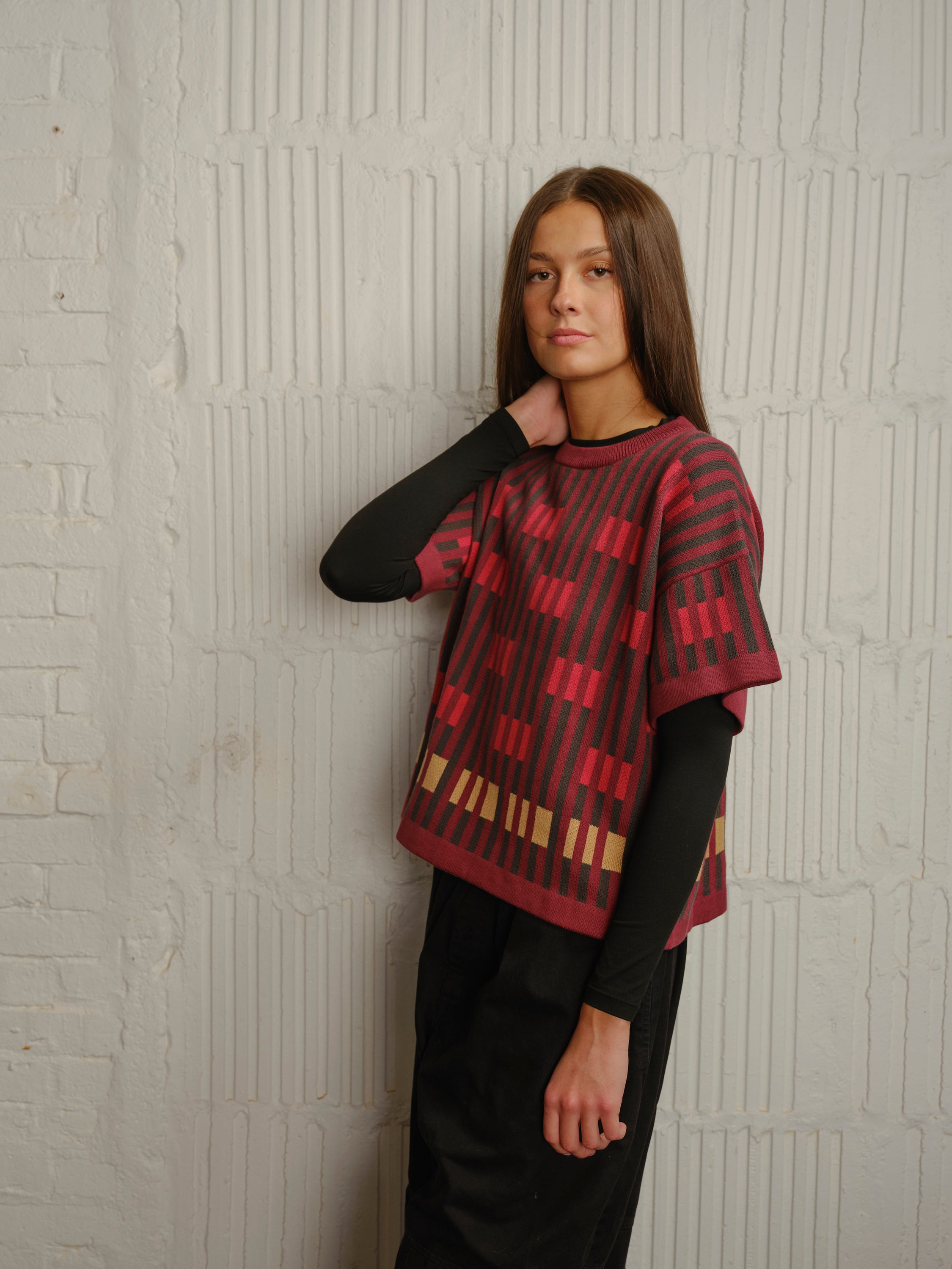 Bauhaus Short Sleeve Sweater Tee - Ruby