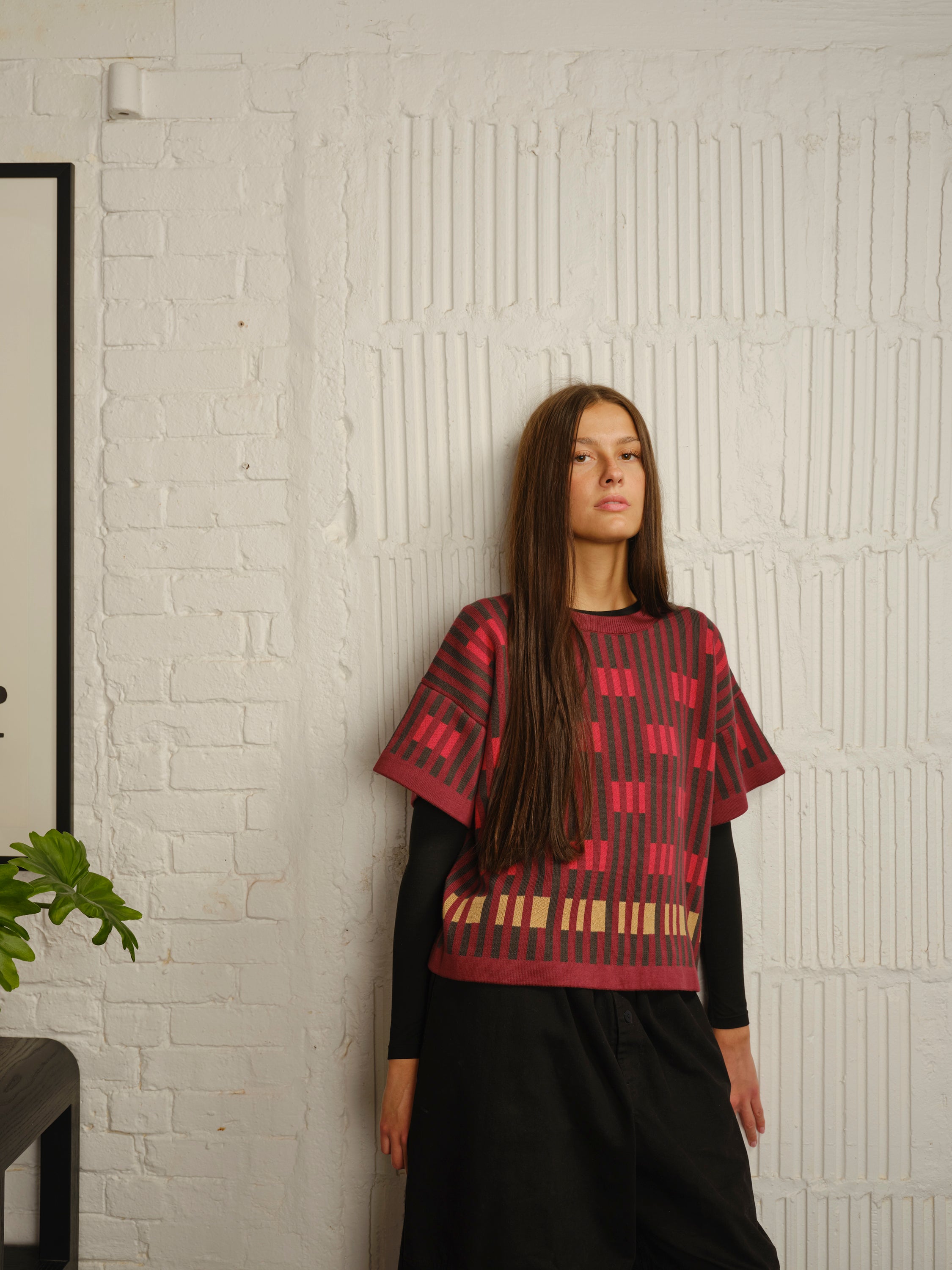 Bauhaus Short Sleeve Sweater Tee - Ruby