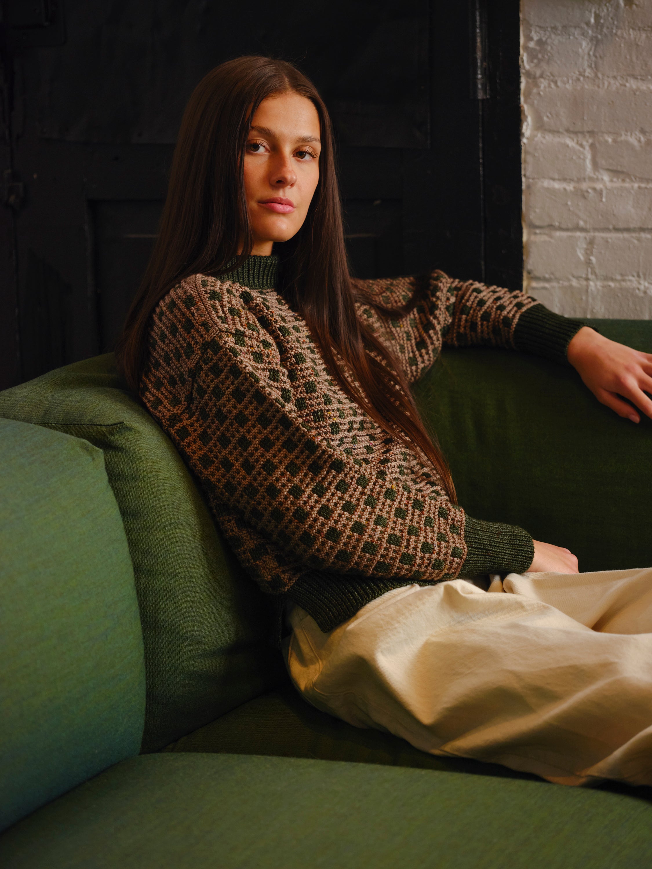 Augusta Grid Stitch Sweater - Pino