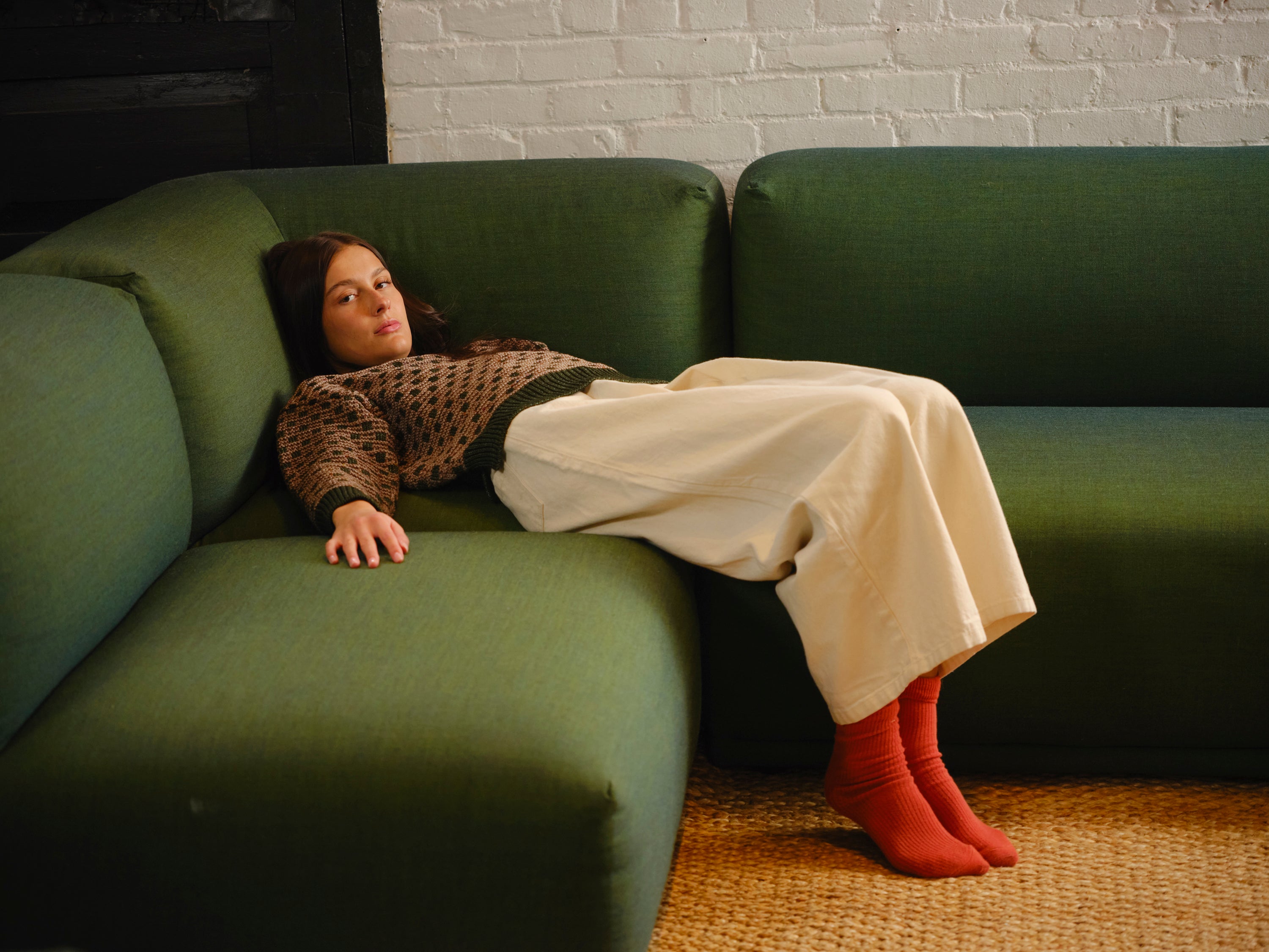 Augusta Grid Stitch Sweater - Pino