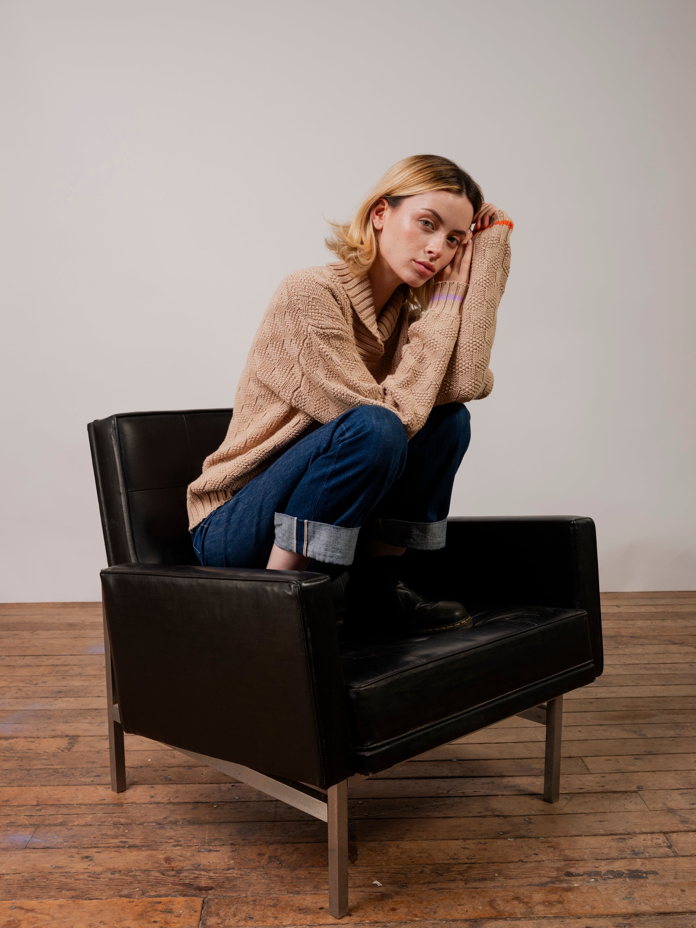 Heath Shawl Collar L/S Pullover in Rescued Pima Cotton - Maca