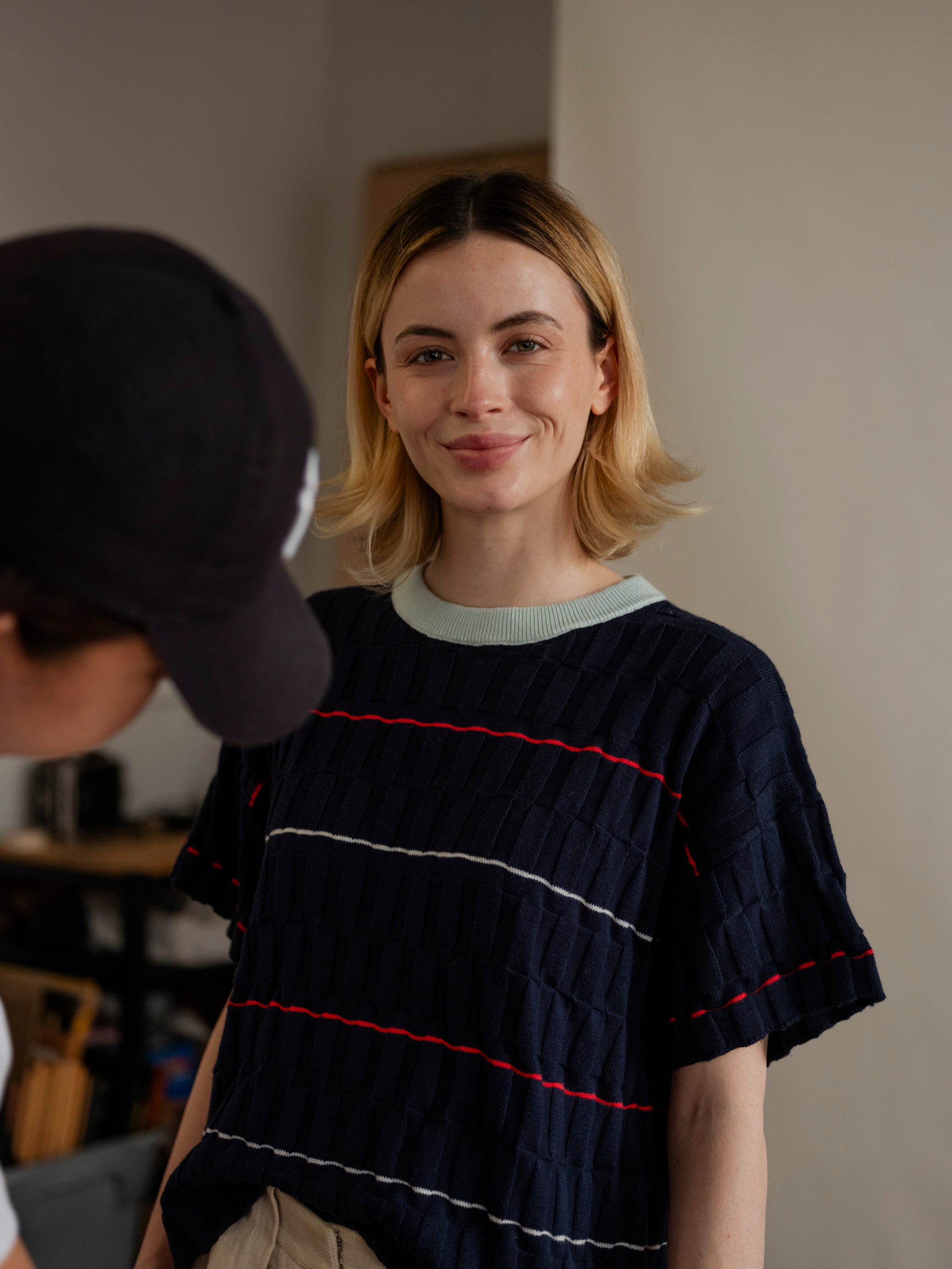 Wiggle Stripe Knit Grid Tee - Scilla