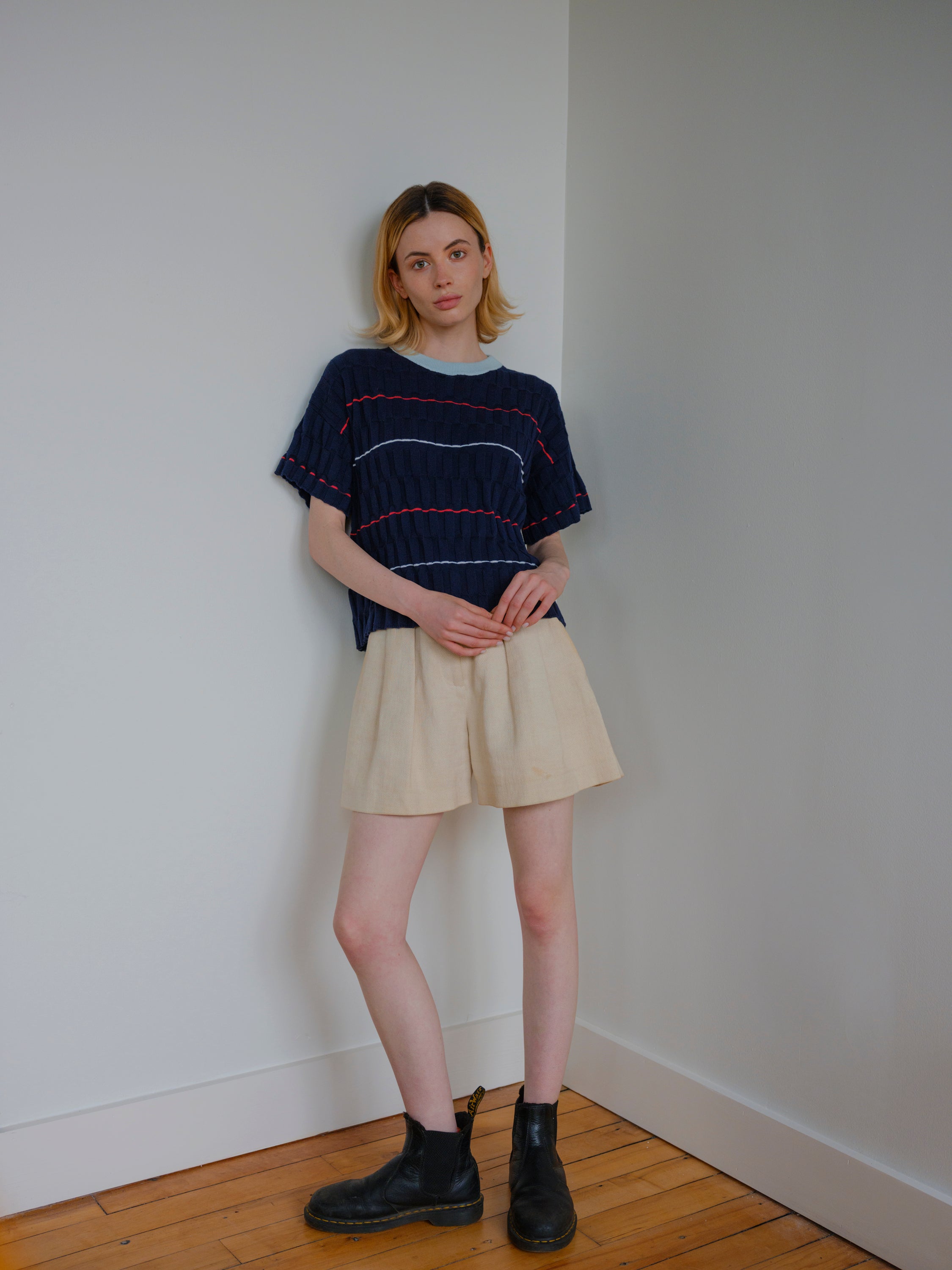 Wiggle Stripe Knit Grid Tee - Scilla