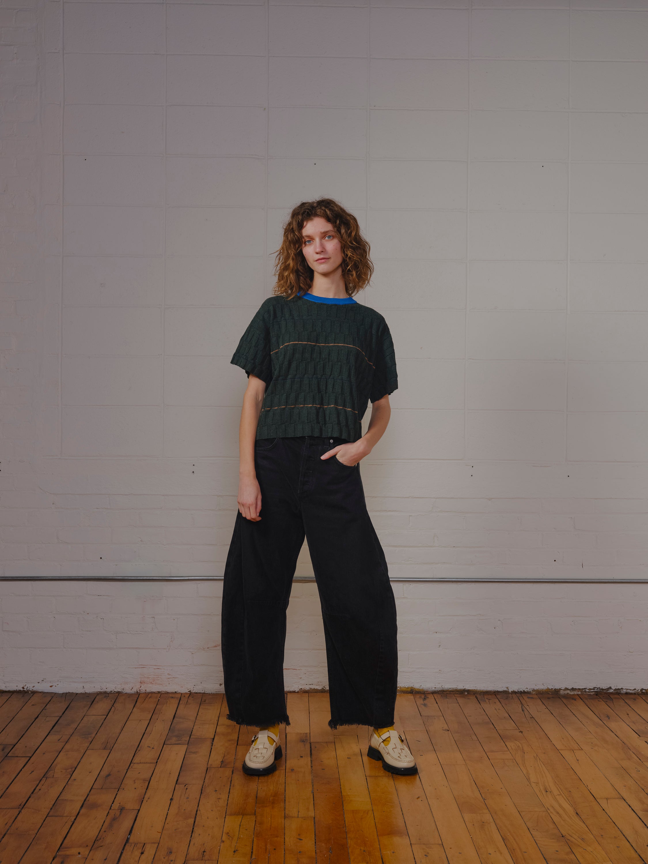 Wiggle Stripe Knit Grid Tee - Calathea