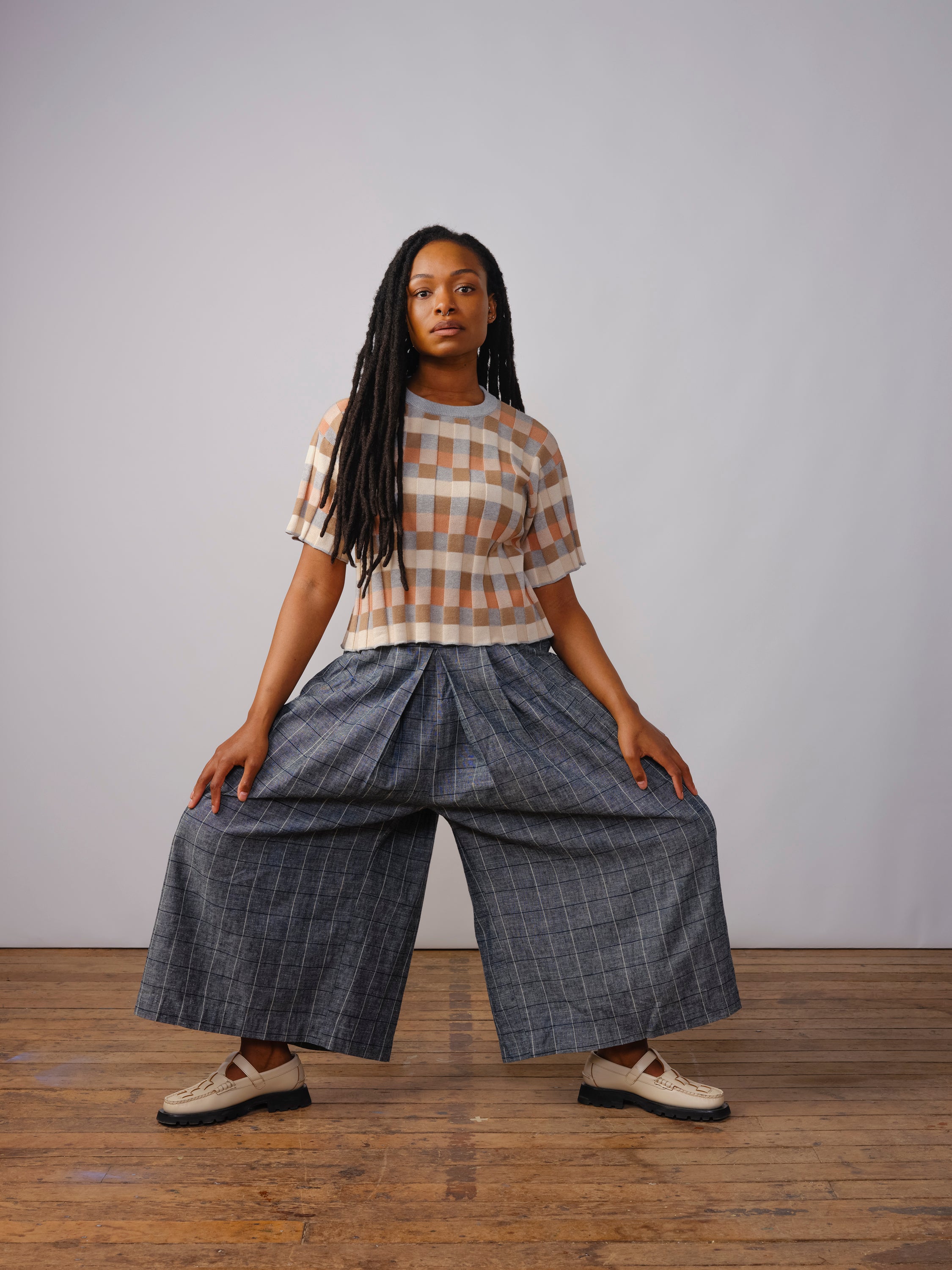Anni Grid Plaited Tee - Quartz
