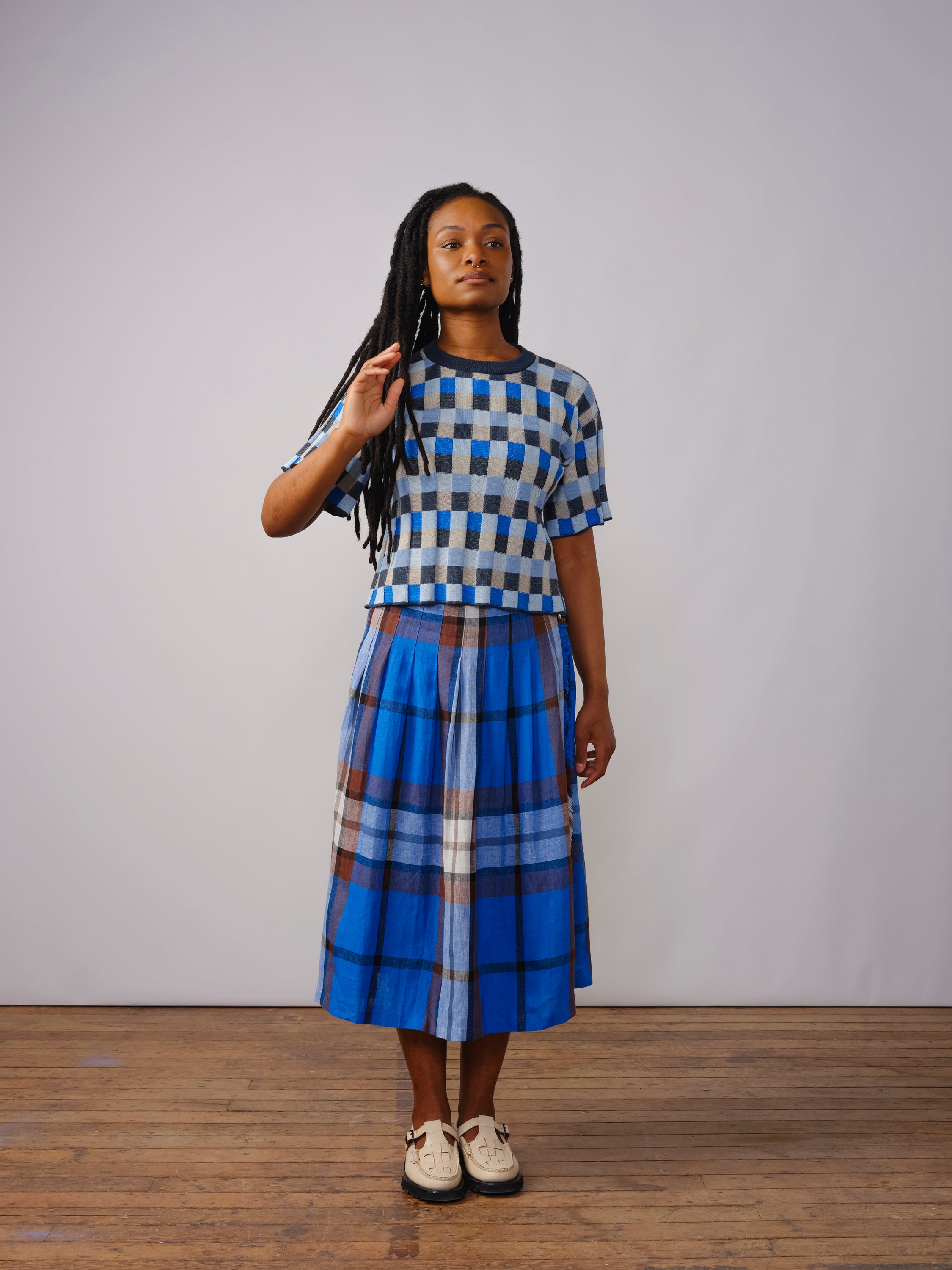 Anni Grid Plaited Tee - Horizon