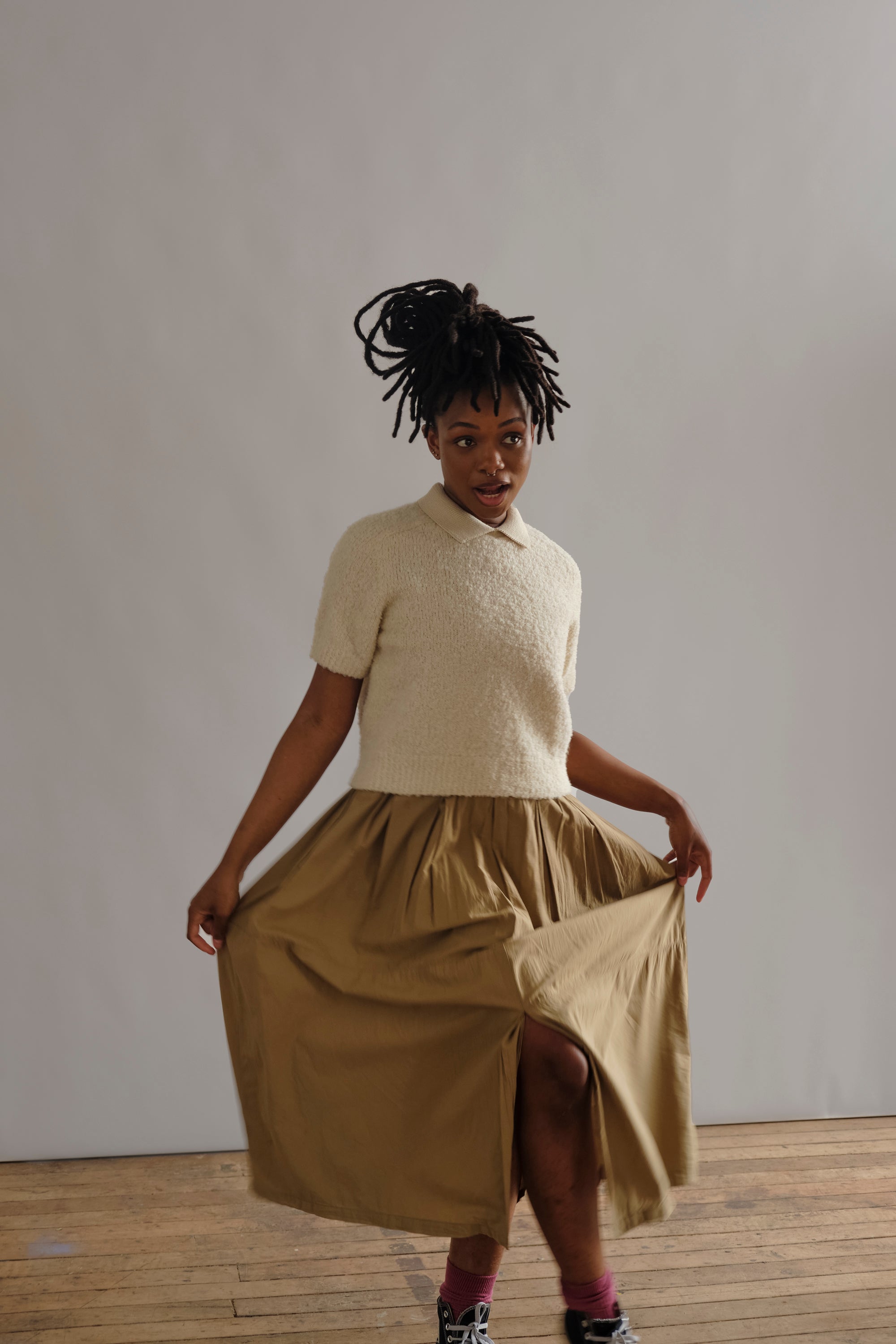 Bouclé Collared Ruben Tee - Calcite