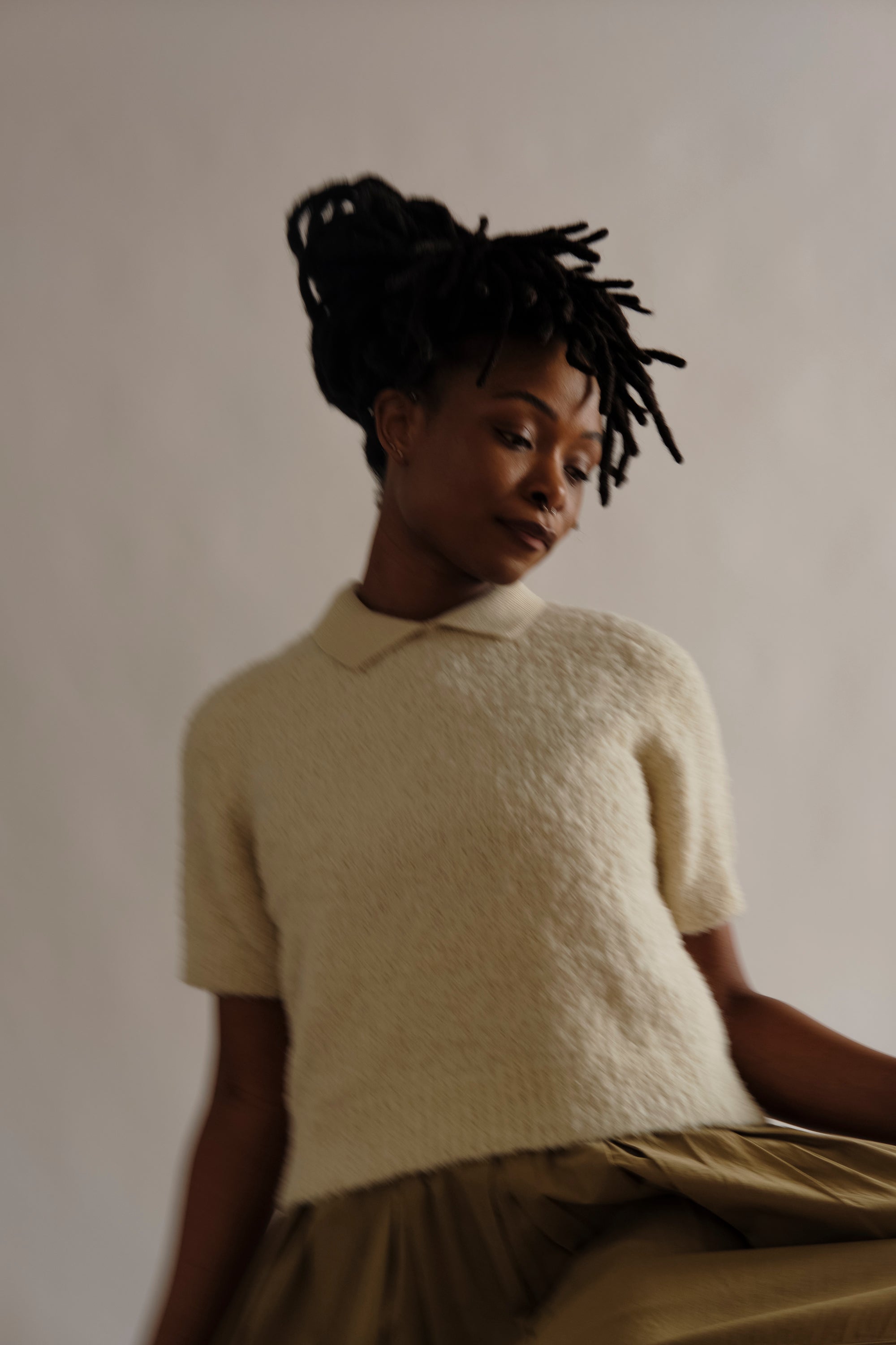 Bouclé Collared Ruben Tee - Calcite