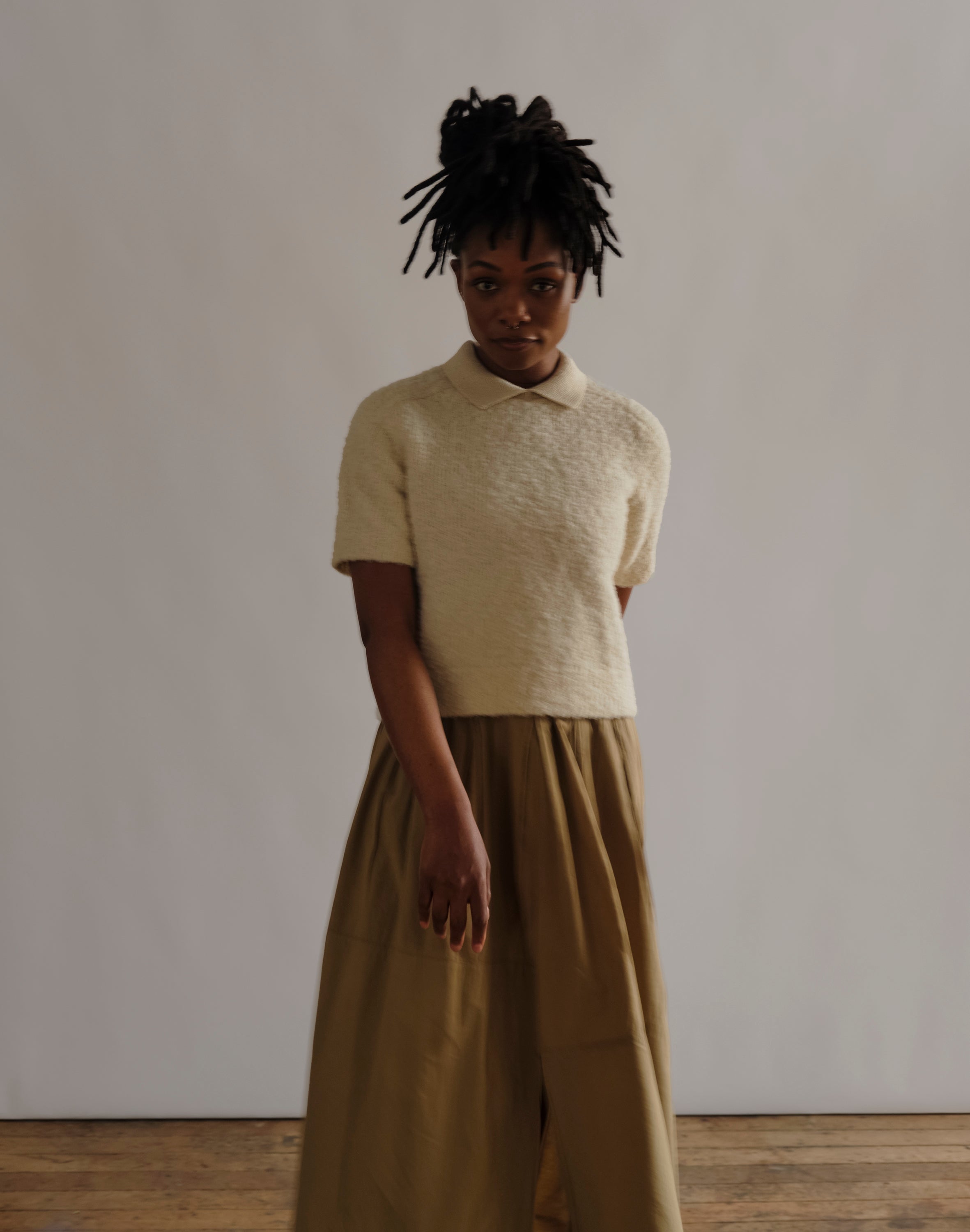 Bouclé Collared Ruben Tee - Calcite