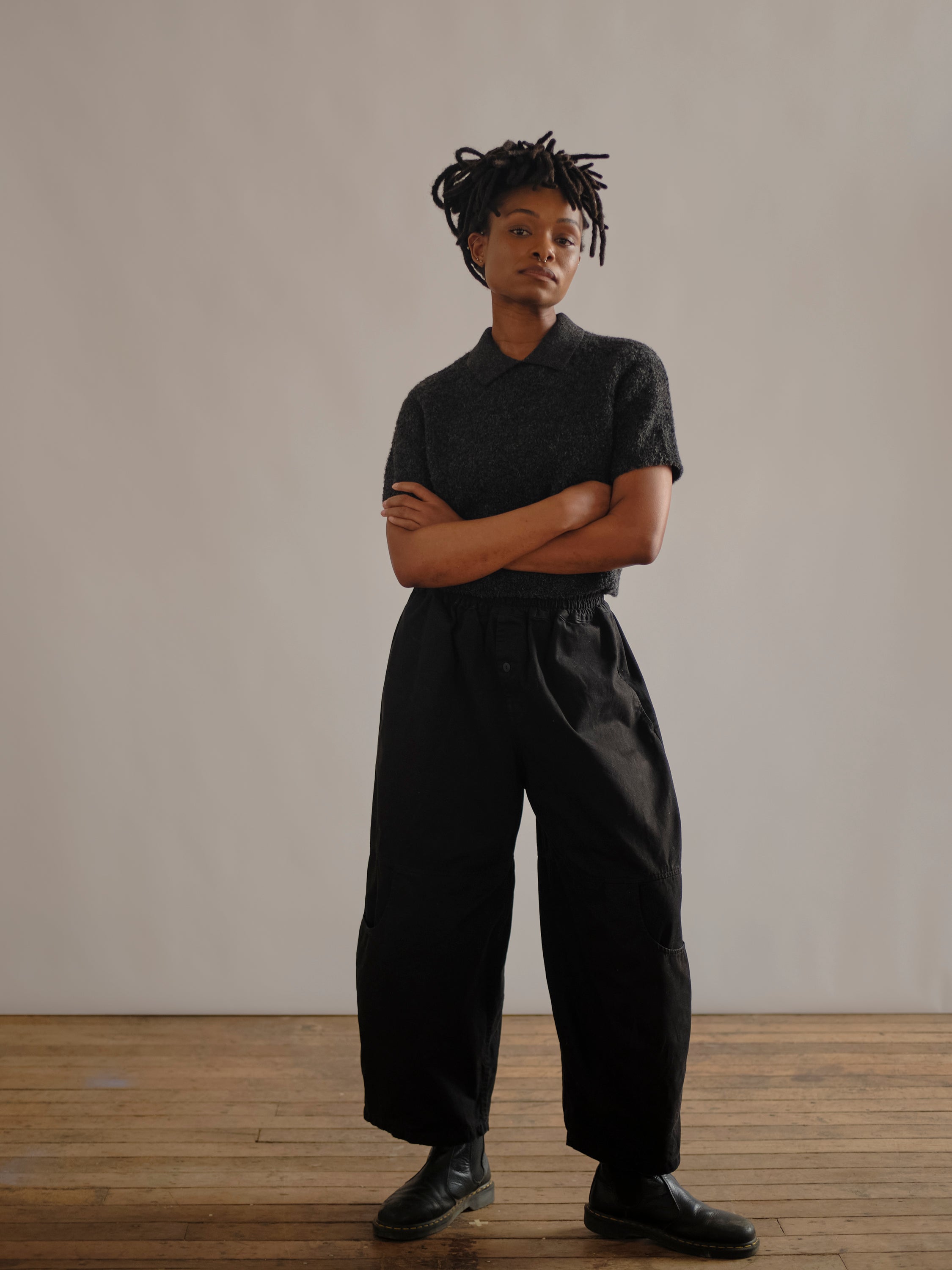 Bouclé Collared Ruben Tee - Anthracite