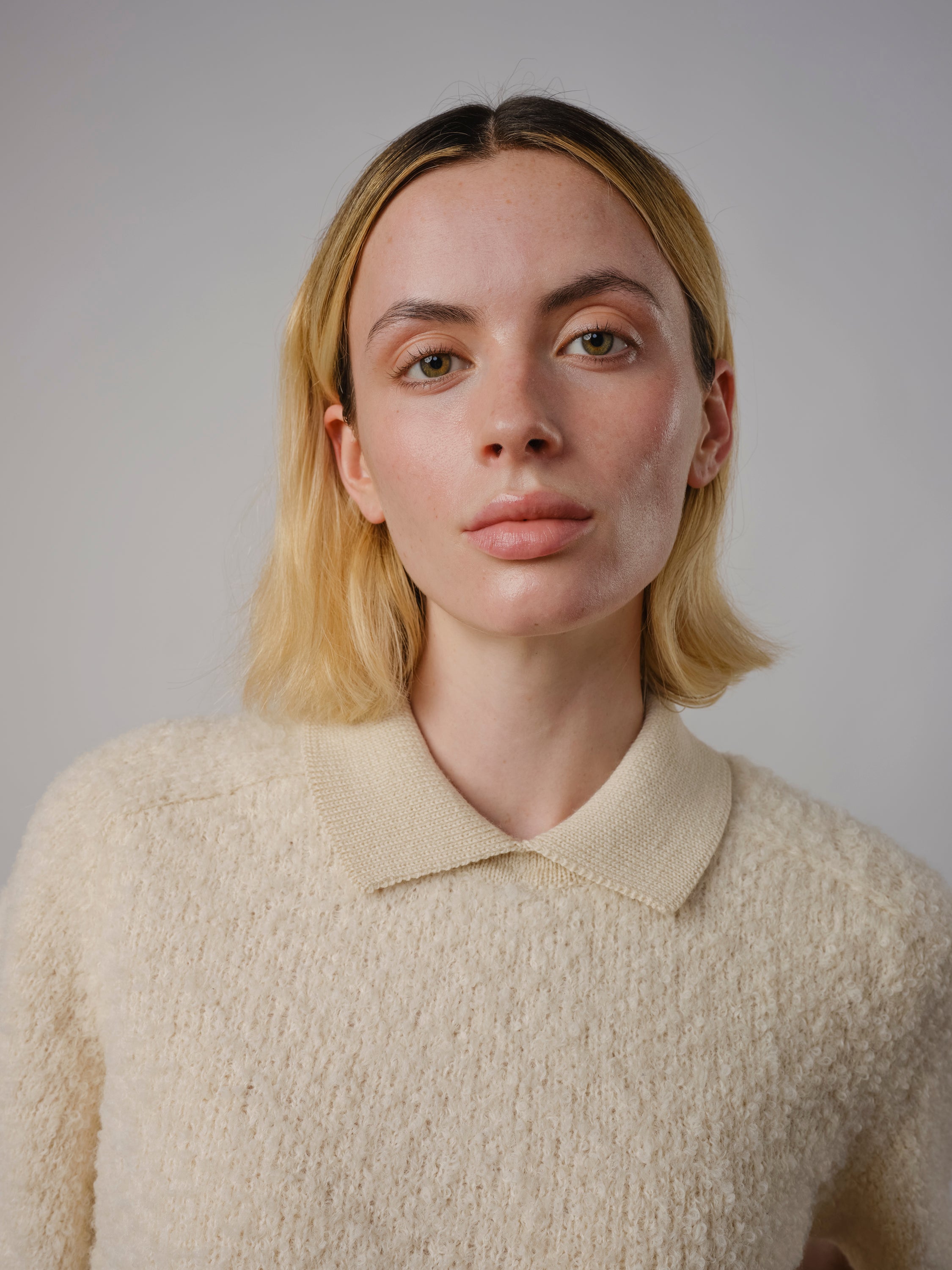 Bouclé Collared Ruben Tee - Calcite