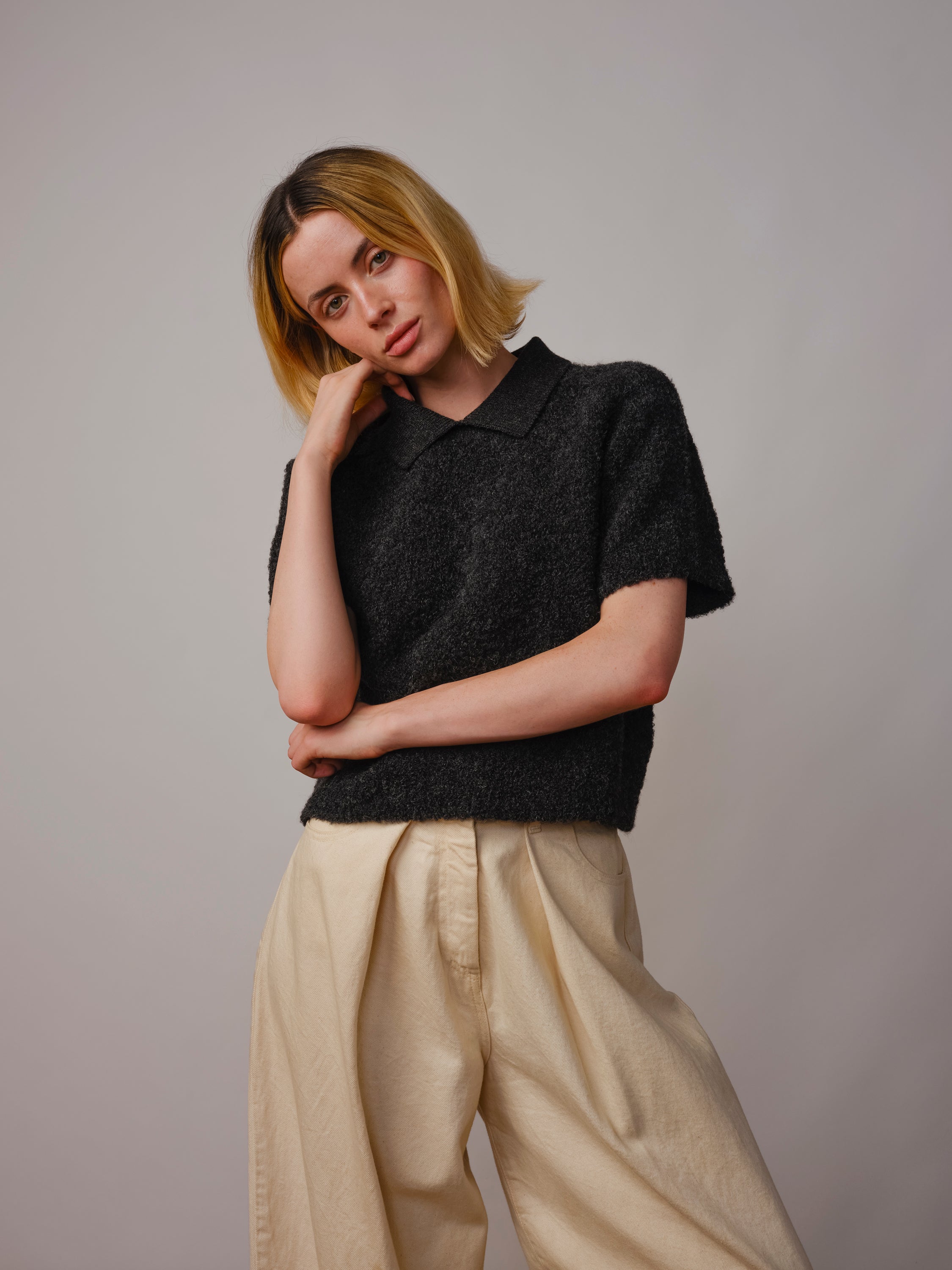 Bouclé Collared Ruben Tee - Anthracite