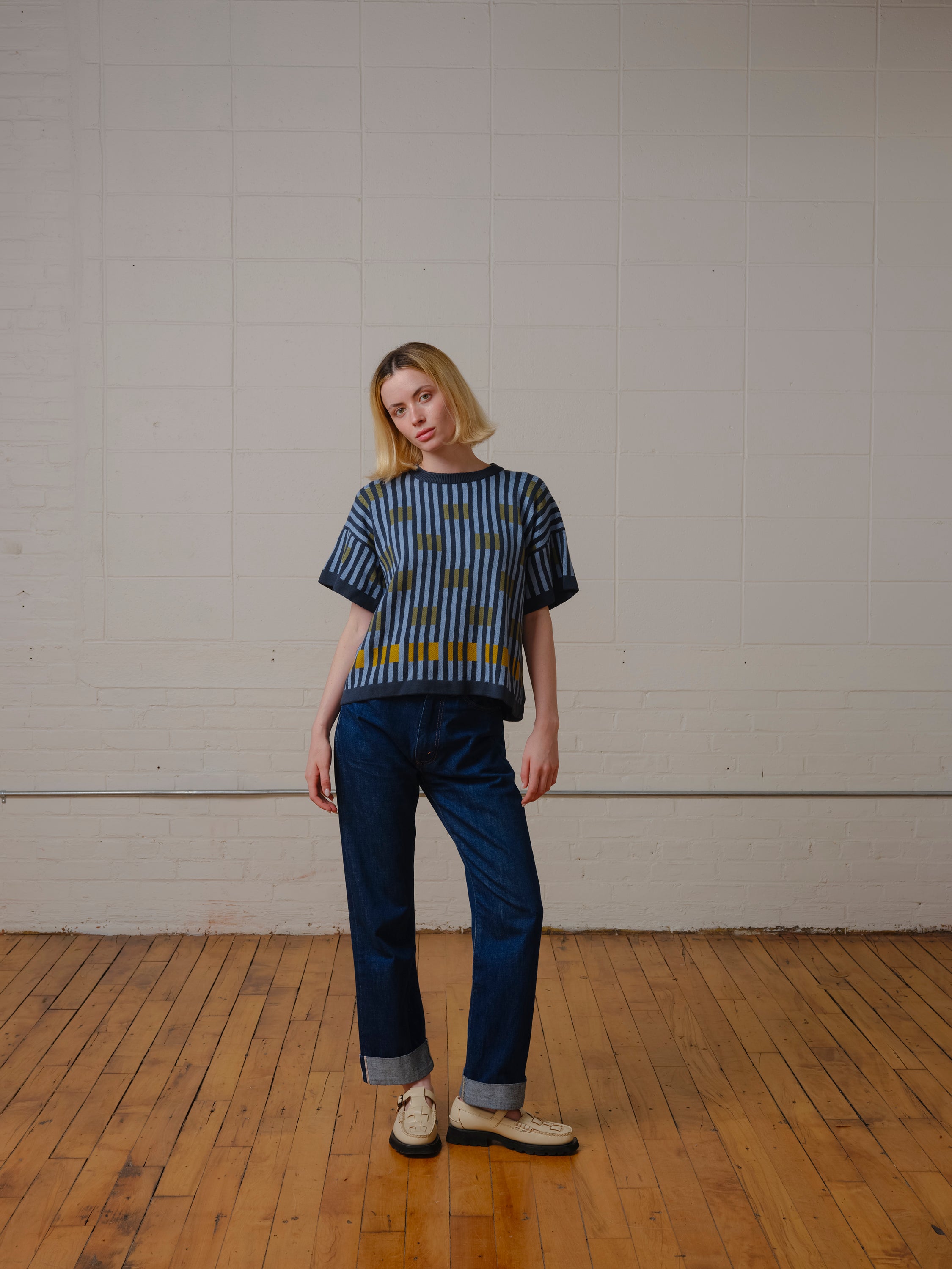 Bauhaus Short Sleeve Sweater Tee - Lazurite