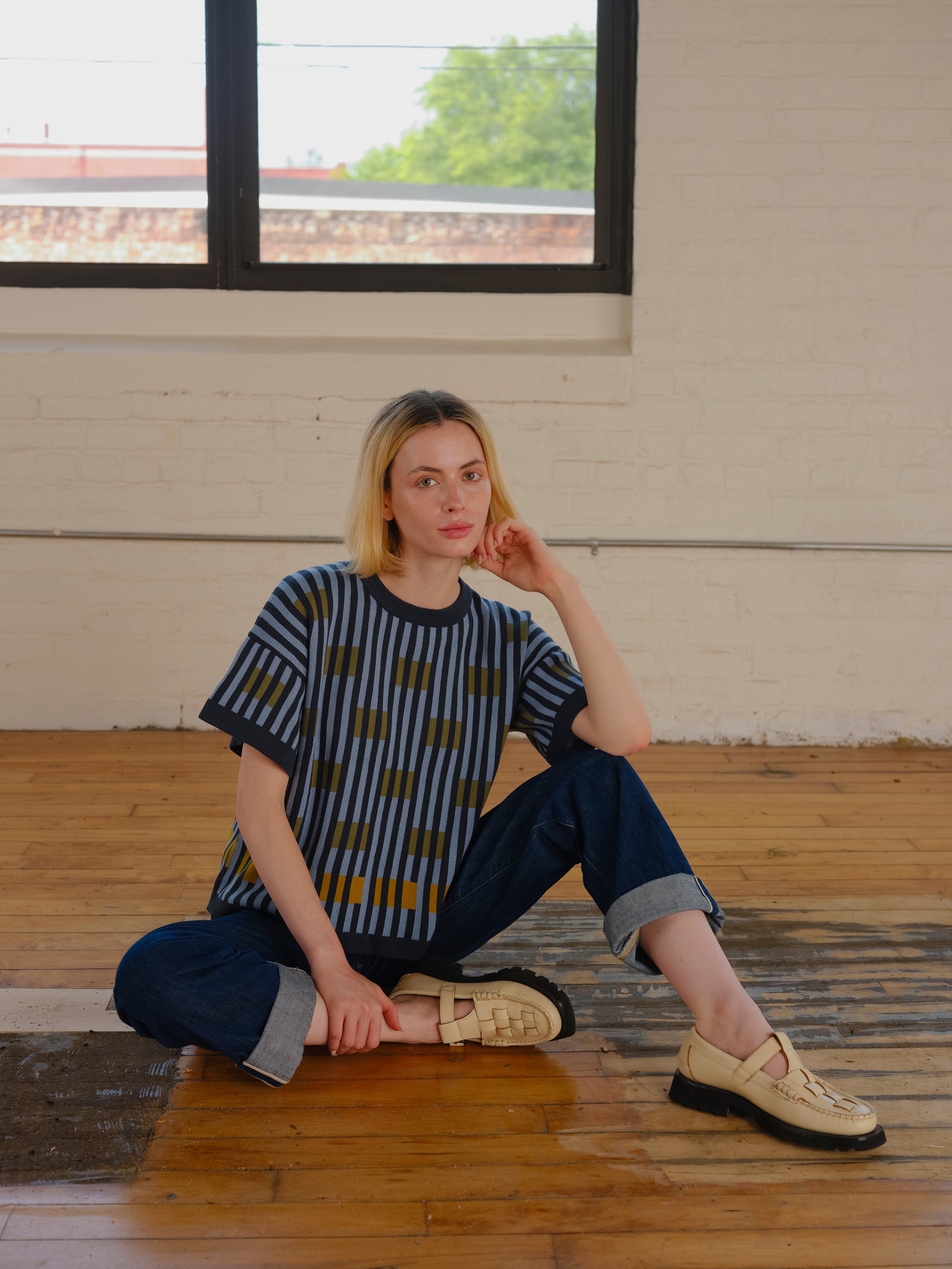 Bauhaus Short Sleeve Sweater Tee - Lazurite