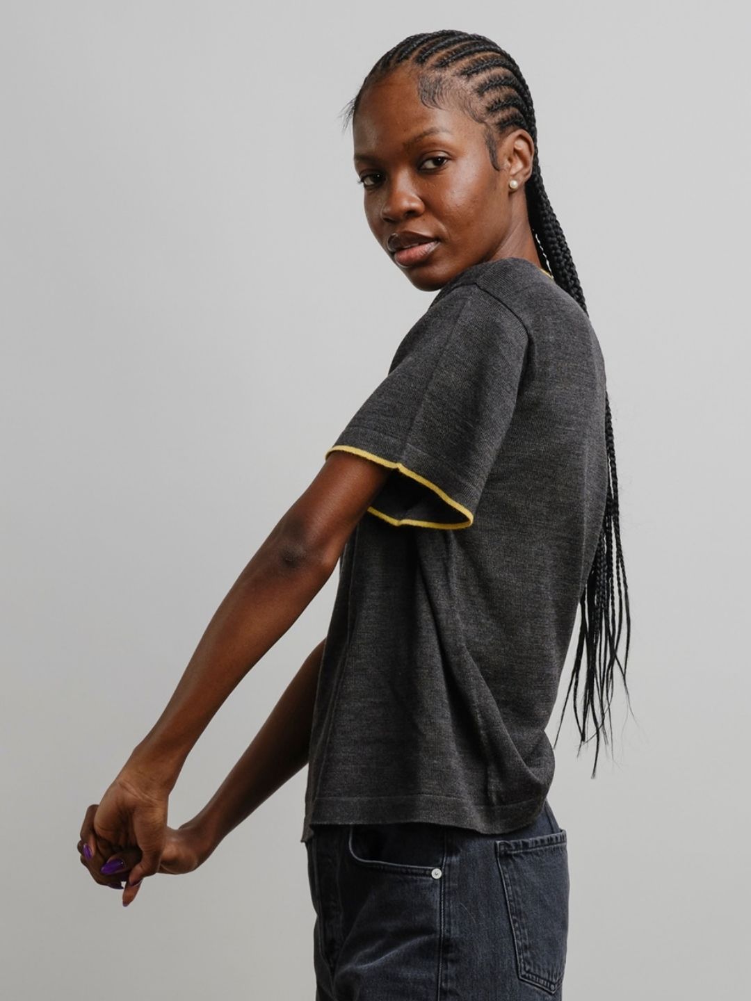 Tipped Merino Oversized Tee - Carbon