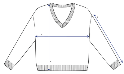 Bridget Sweater measurement diagram — chest width, body length and sleeve