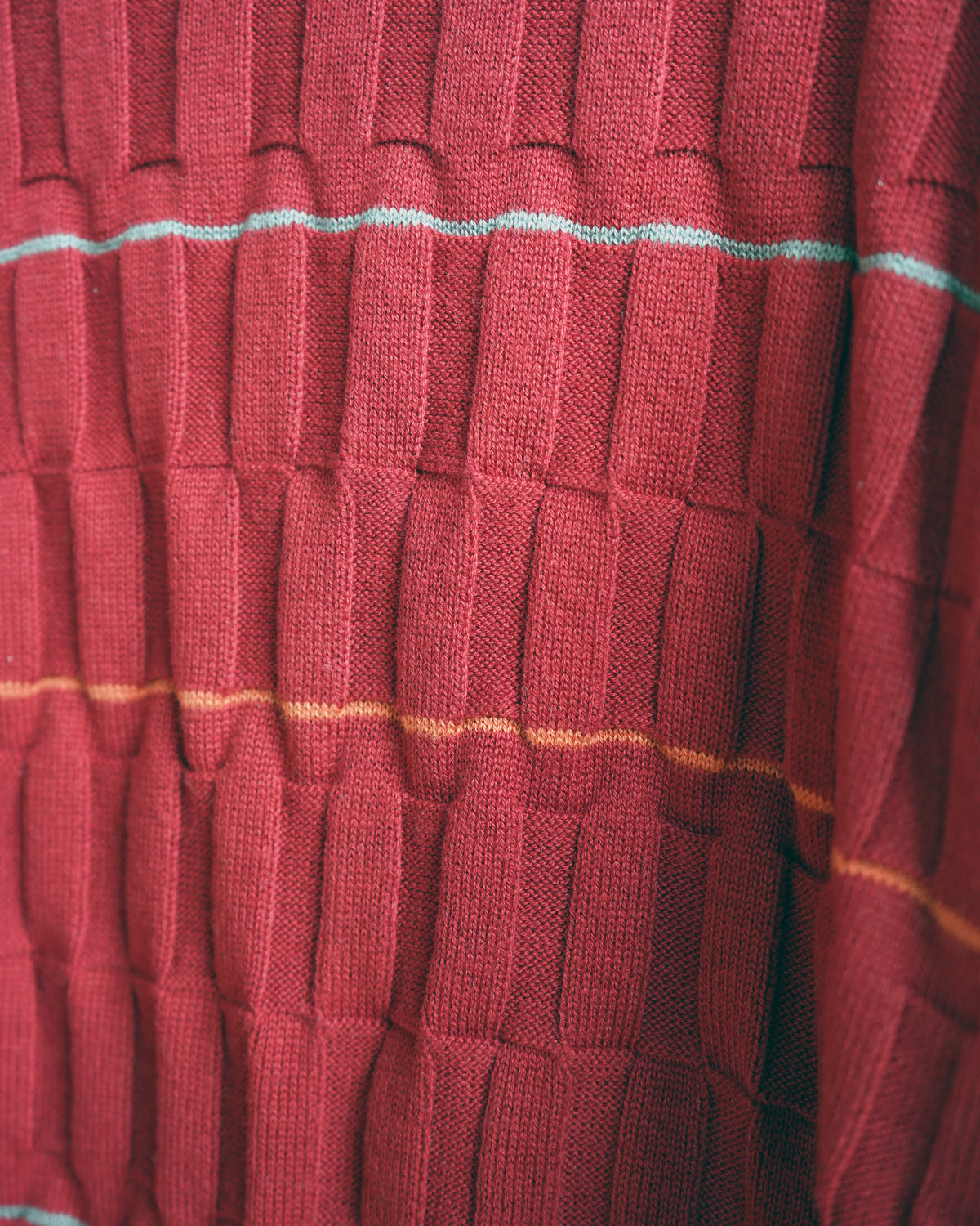 The Endery Wiggle Stripe Knit Grid Tee, Currant — red cotton tee