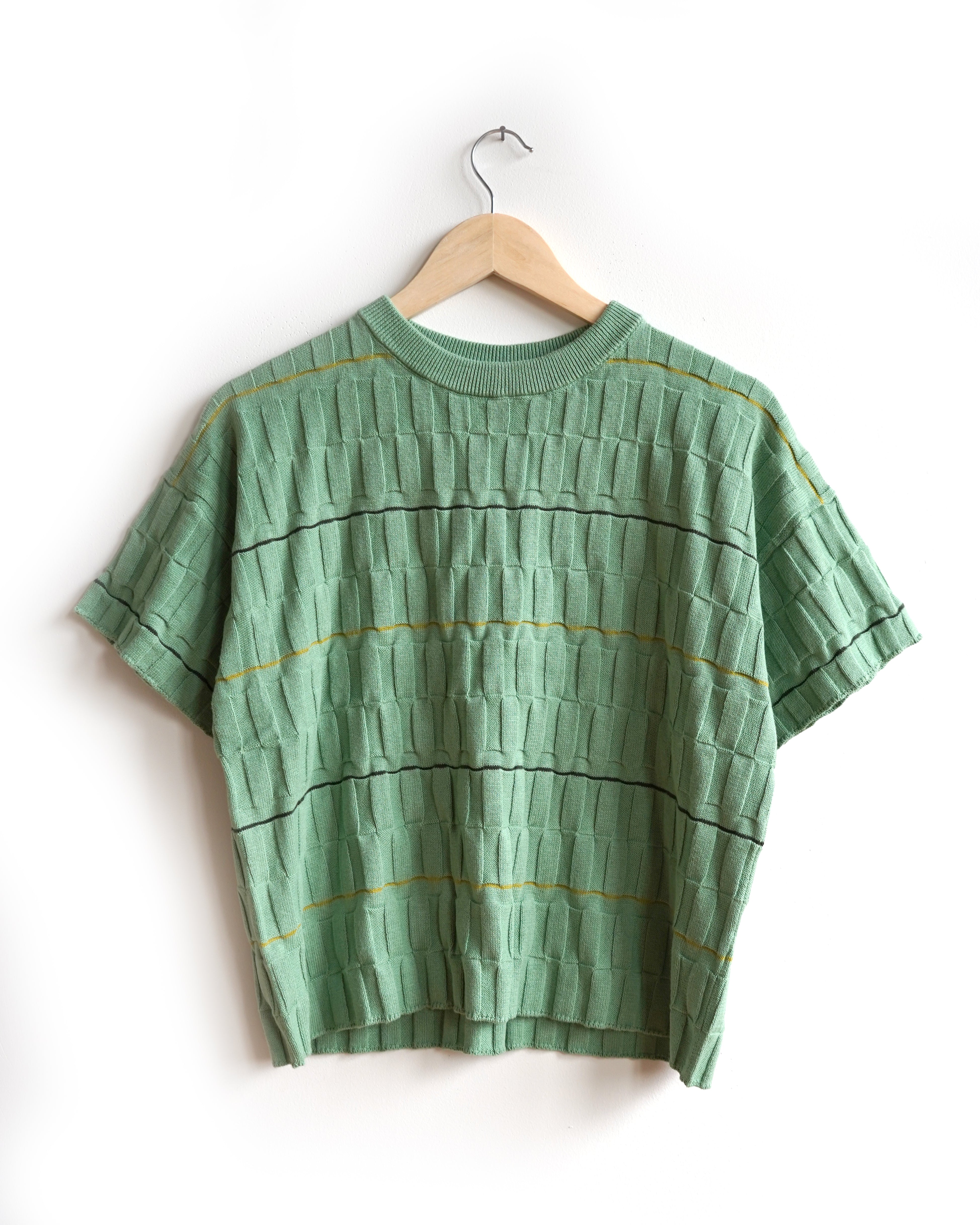 Wiggle Stripe Knit Grid Tee - Eucalyptus