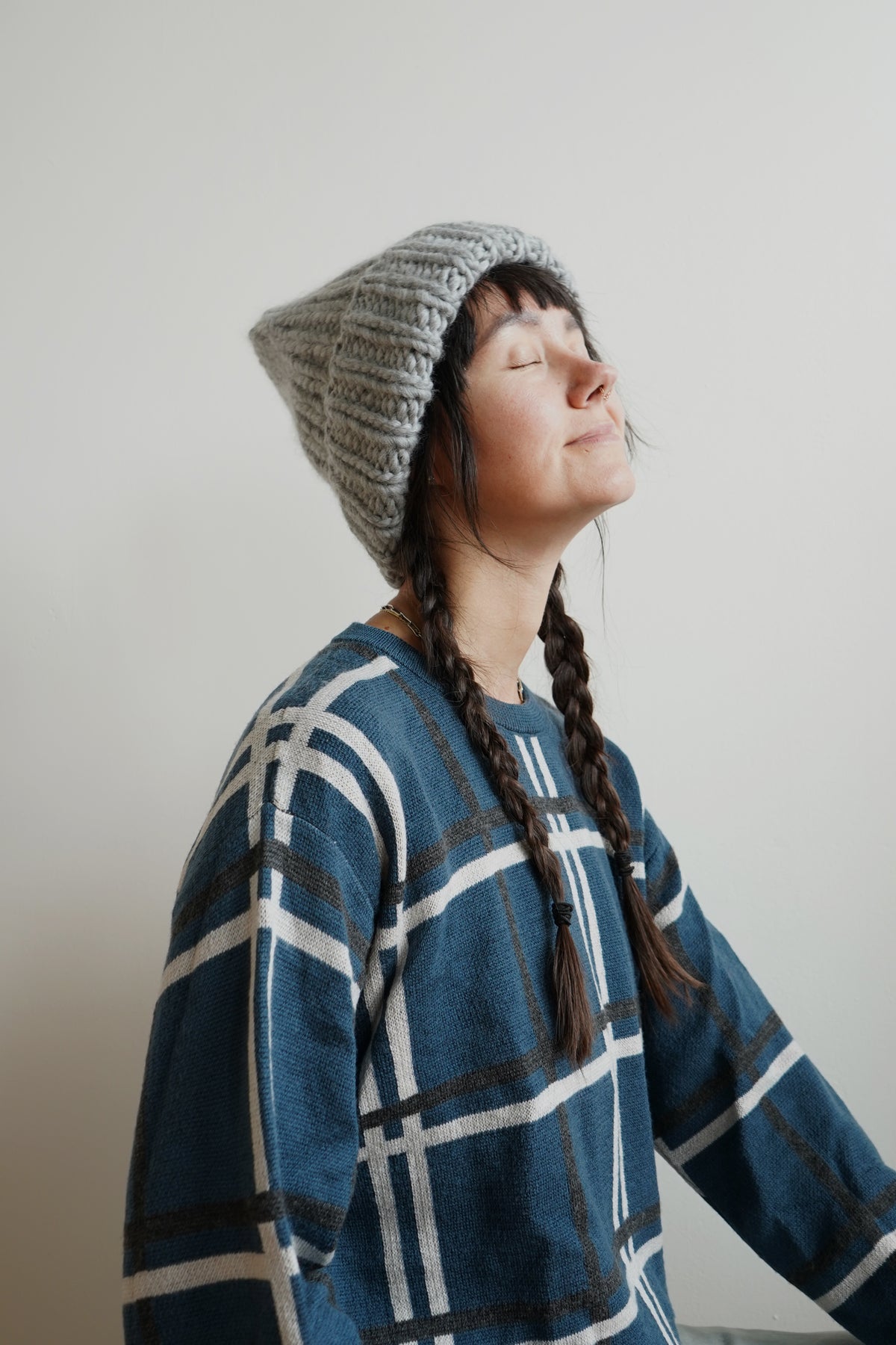 The Workwear hand-knit merino wool beanie in Pewter — product view