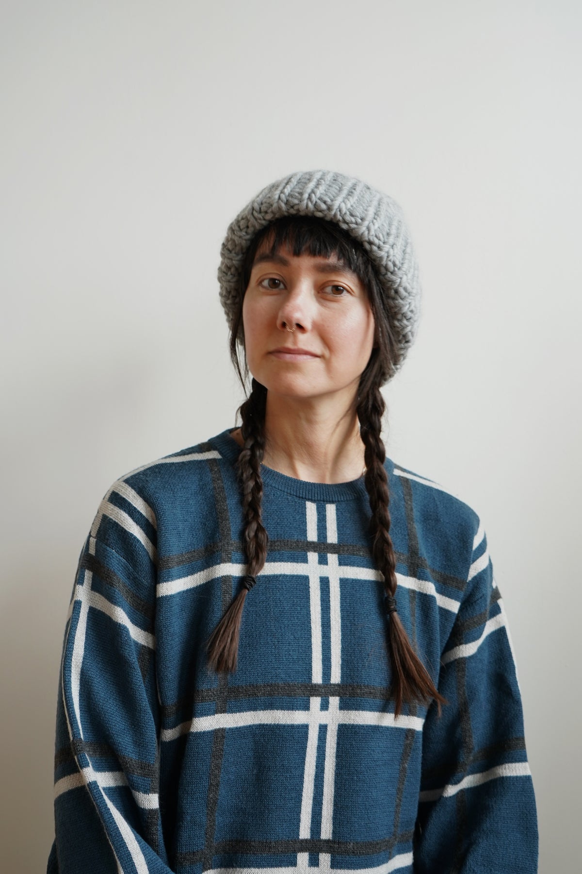 The Workwear hand-knit merino wool beanie in Pewter — product view