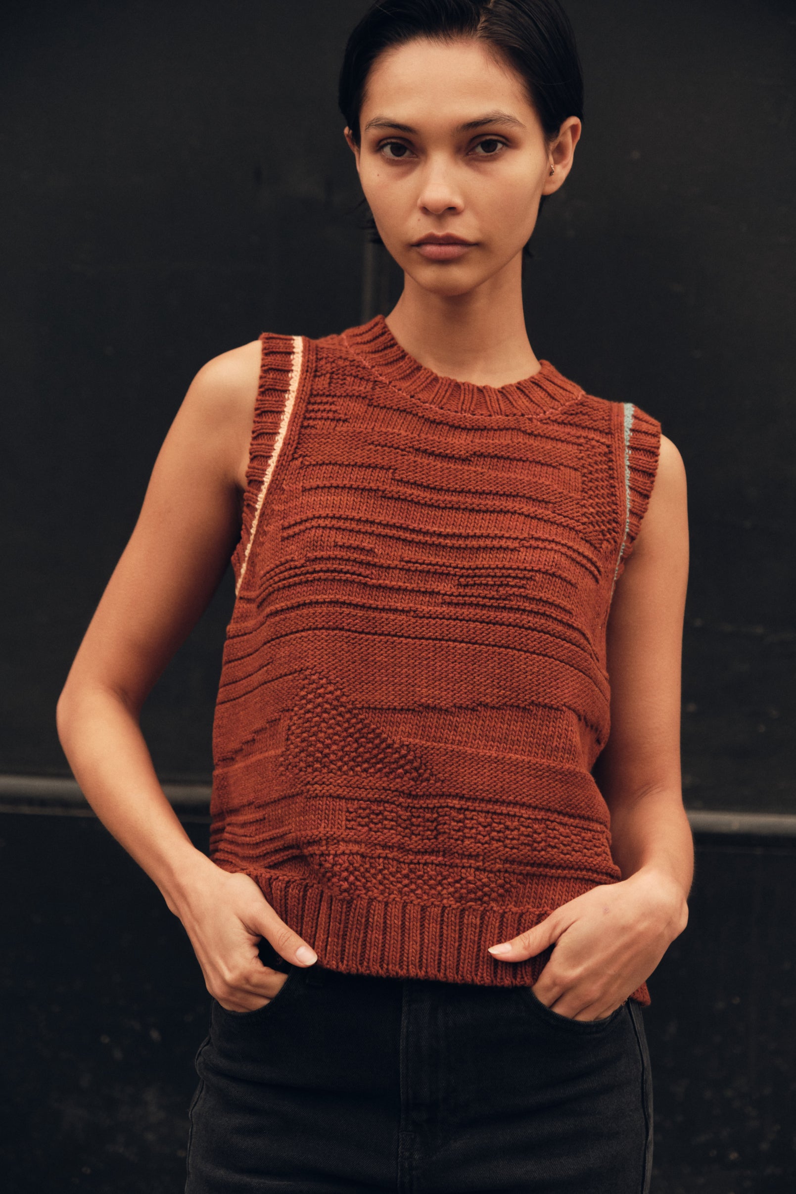 Textured Vest - Rust