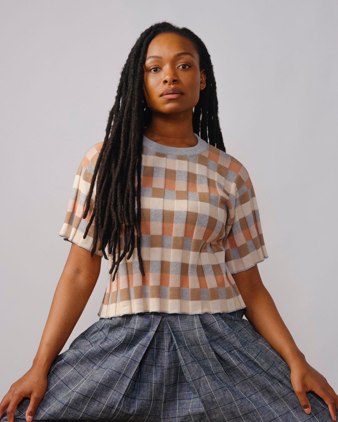 Anni Grid Plaited Tee - Quartz