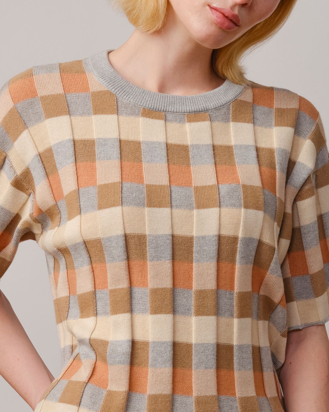 Anni Grid Plaited Tee - Quartz