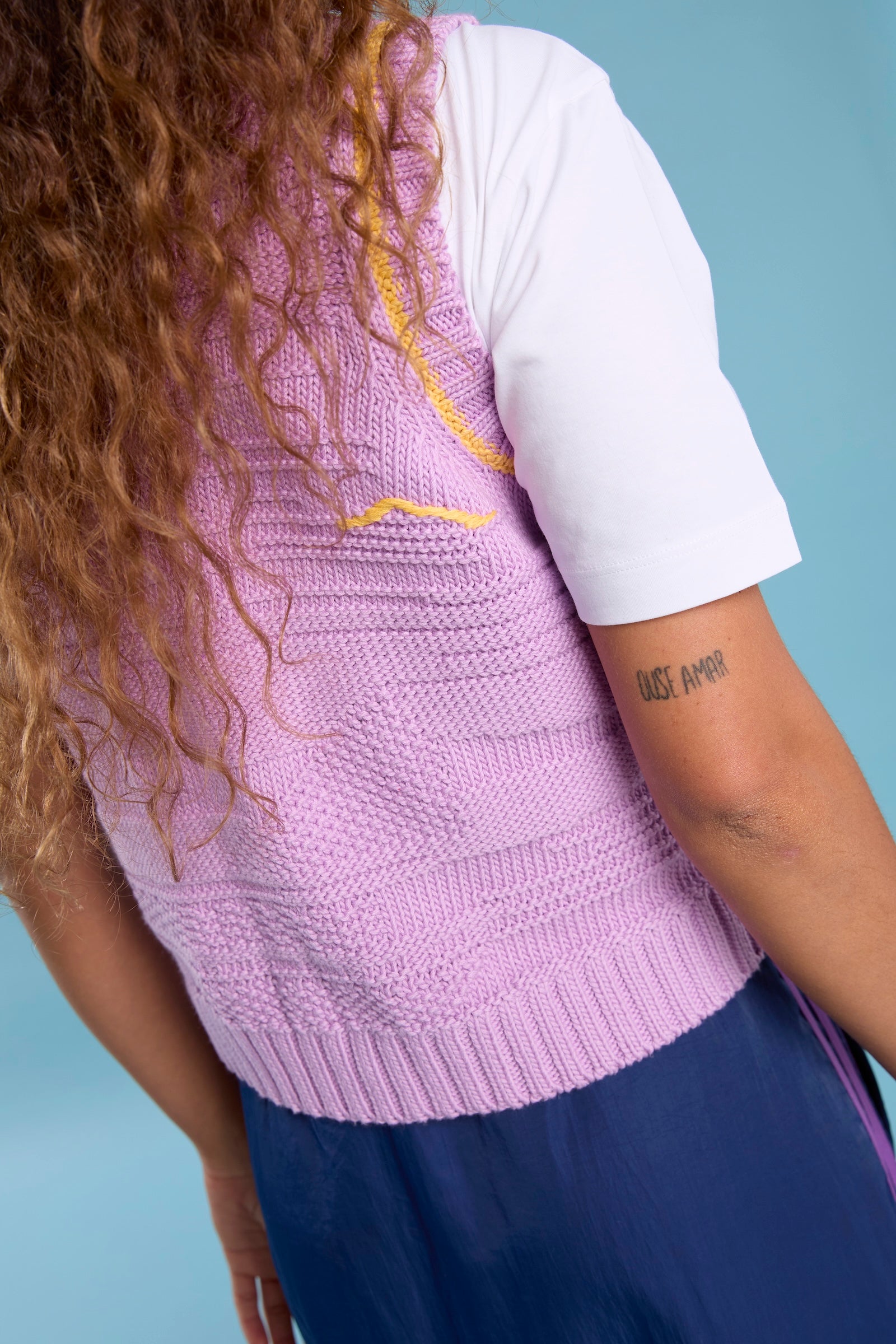 Visibly Mended - Textured Vest in Rescued Pima Cotton - Lavender