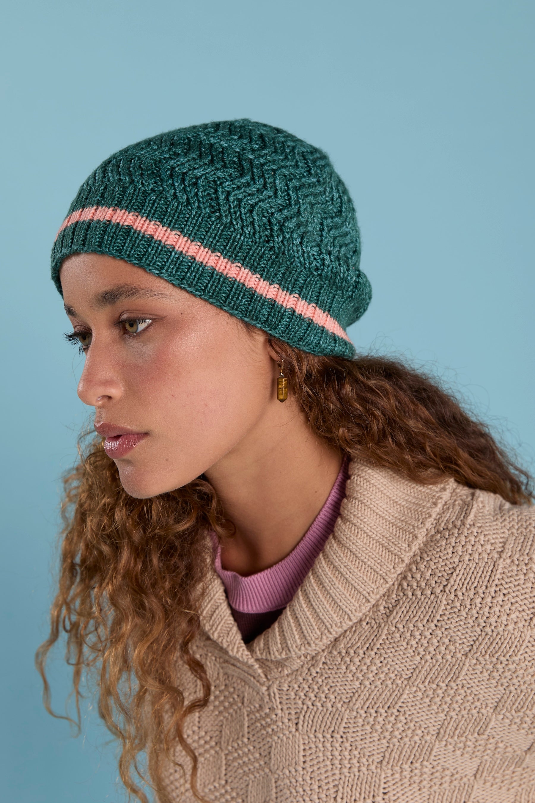 Chevron Knit Beanie - Pine