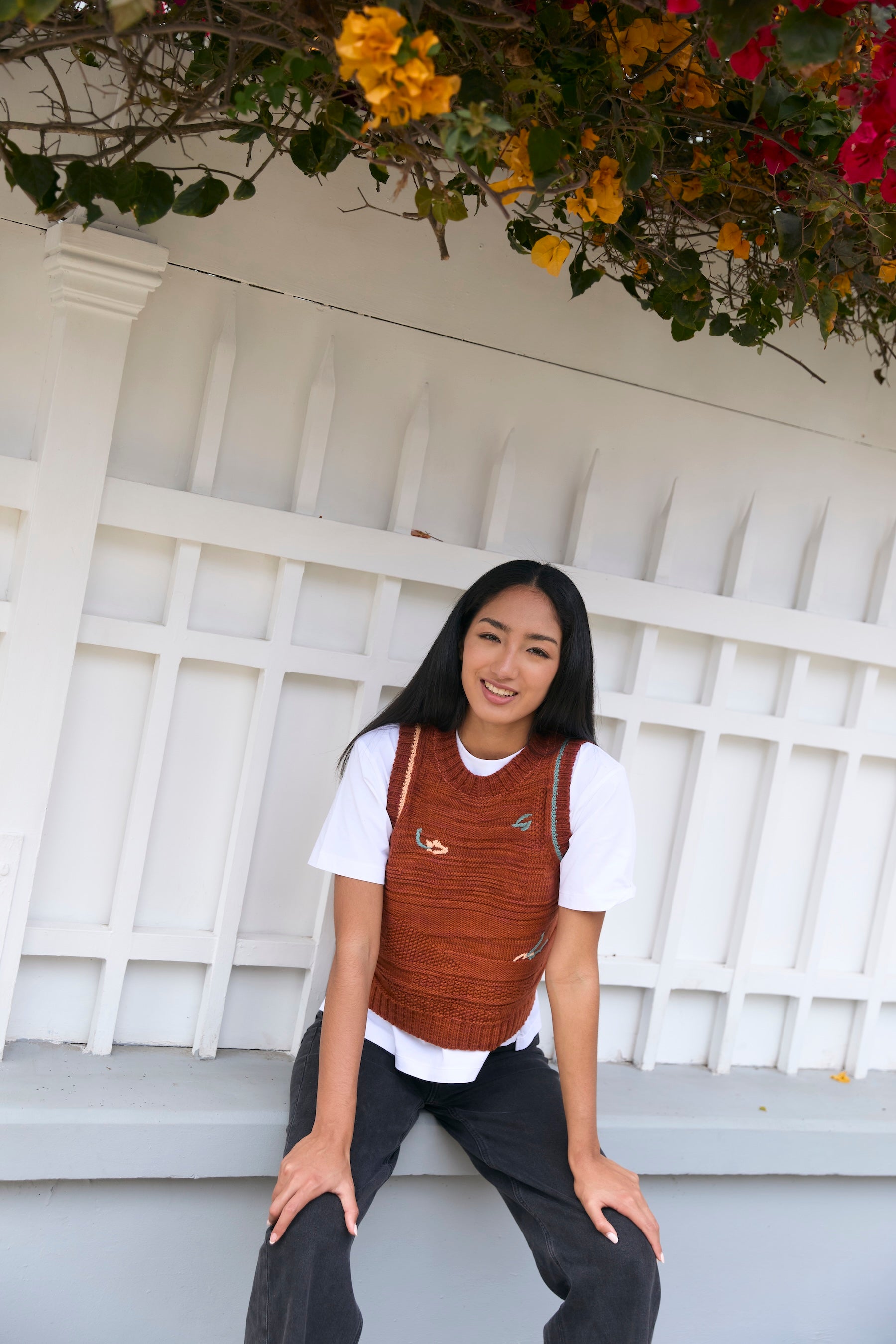 Visibly Mended - Textured Vest in Rescued Pima Cotton - Rust