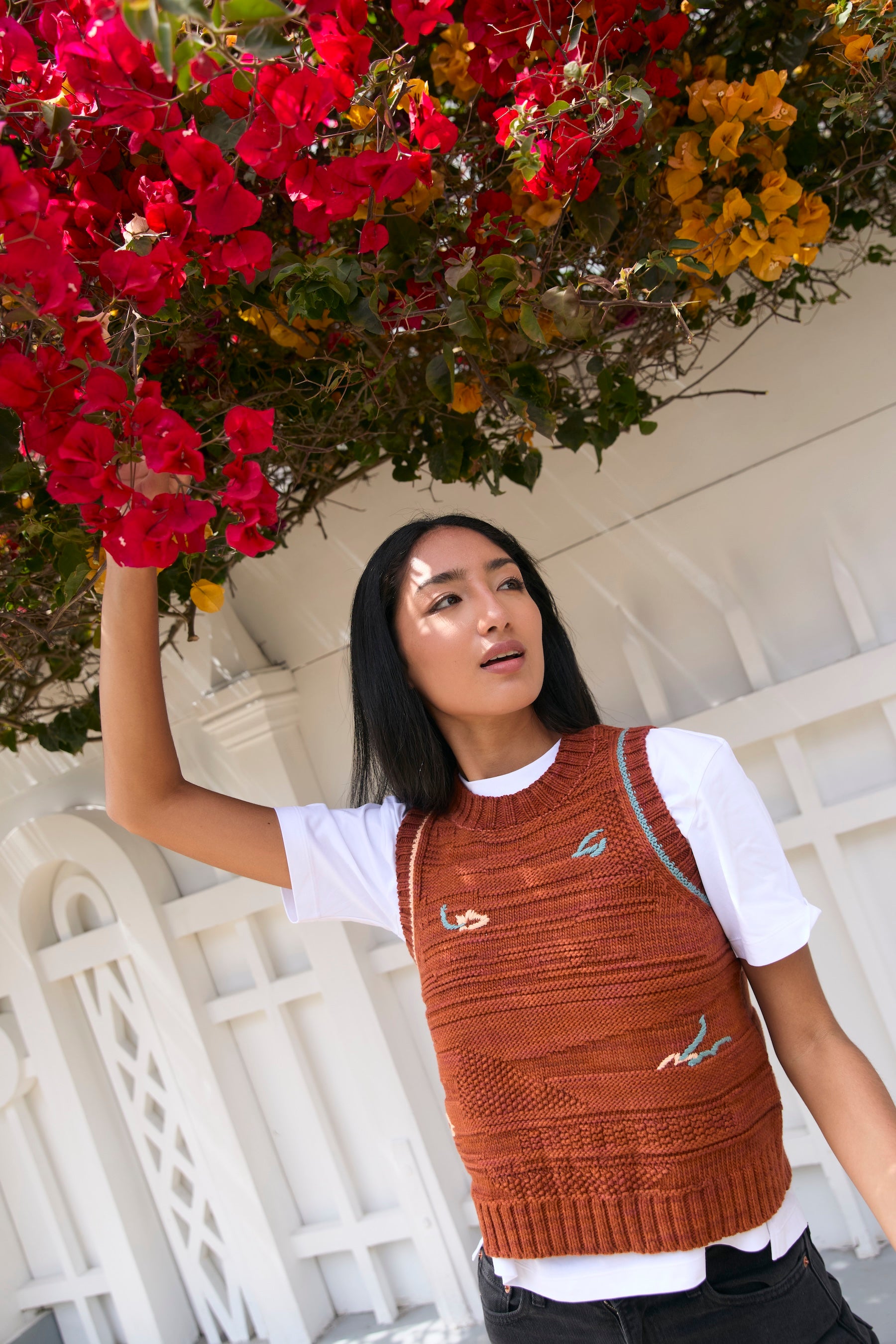 Visibly Mended - Textured Vest in Rescued Pima Cotton - Rust