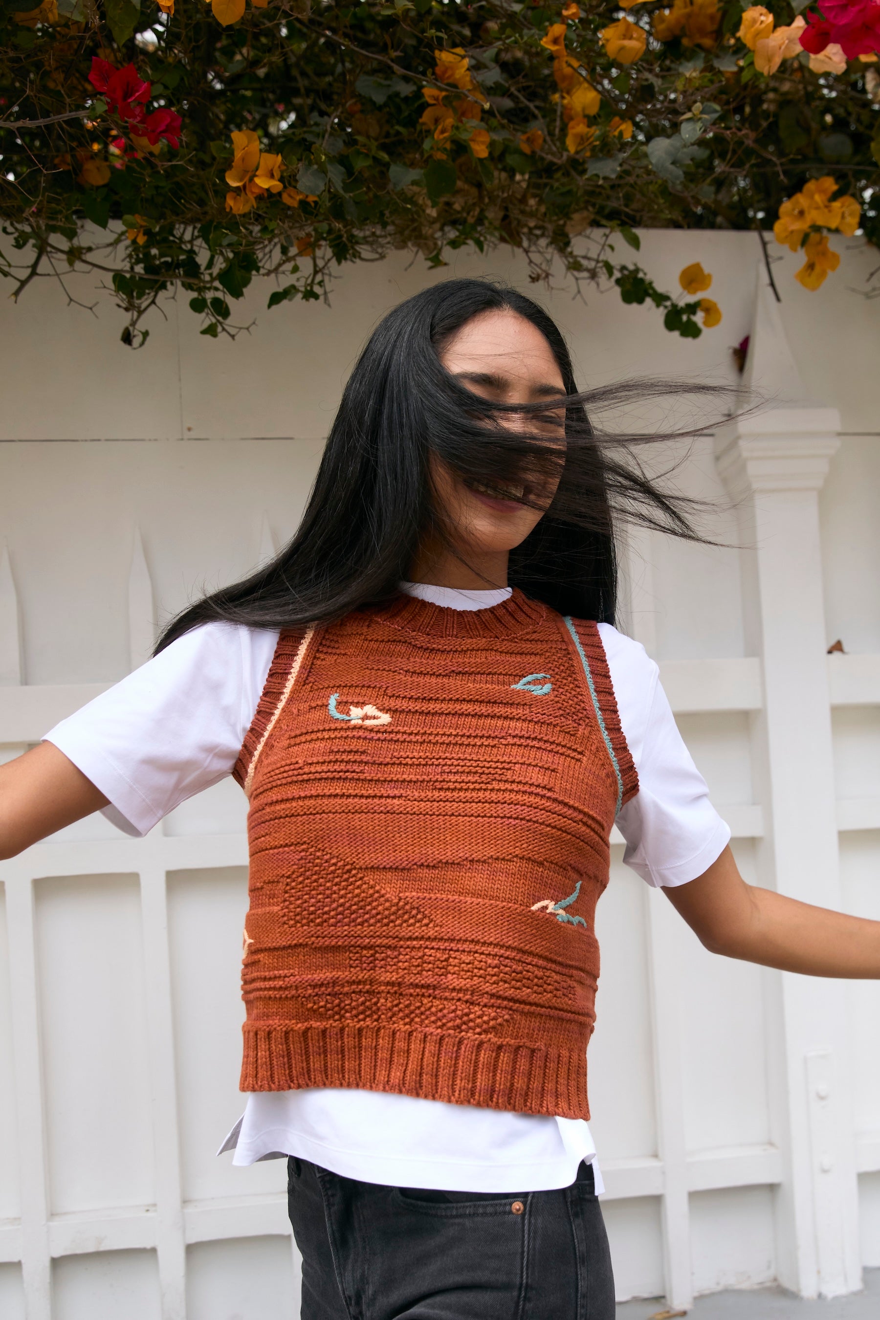Visibly Mended - Textured Vest in Rescued Pima Cotton - Rust