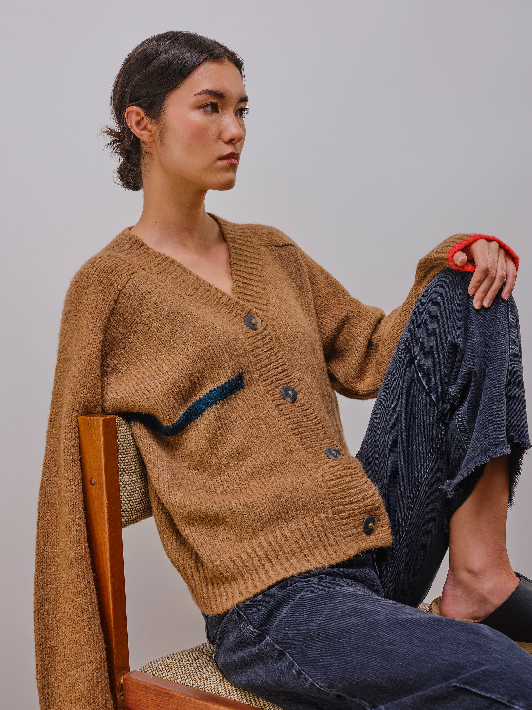 Riley Stripe Boxy Cardigan - Caramel