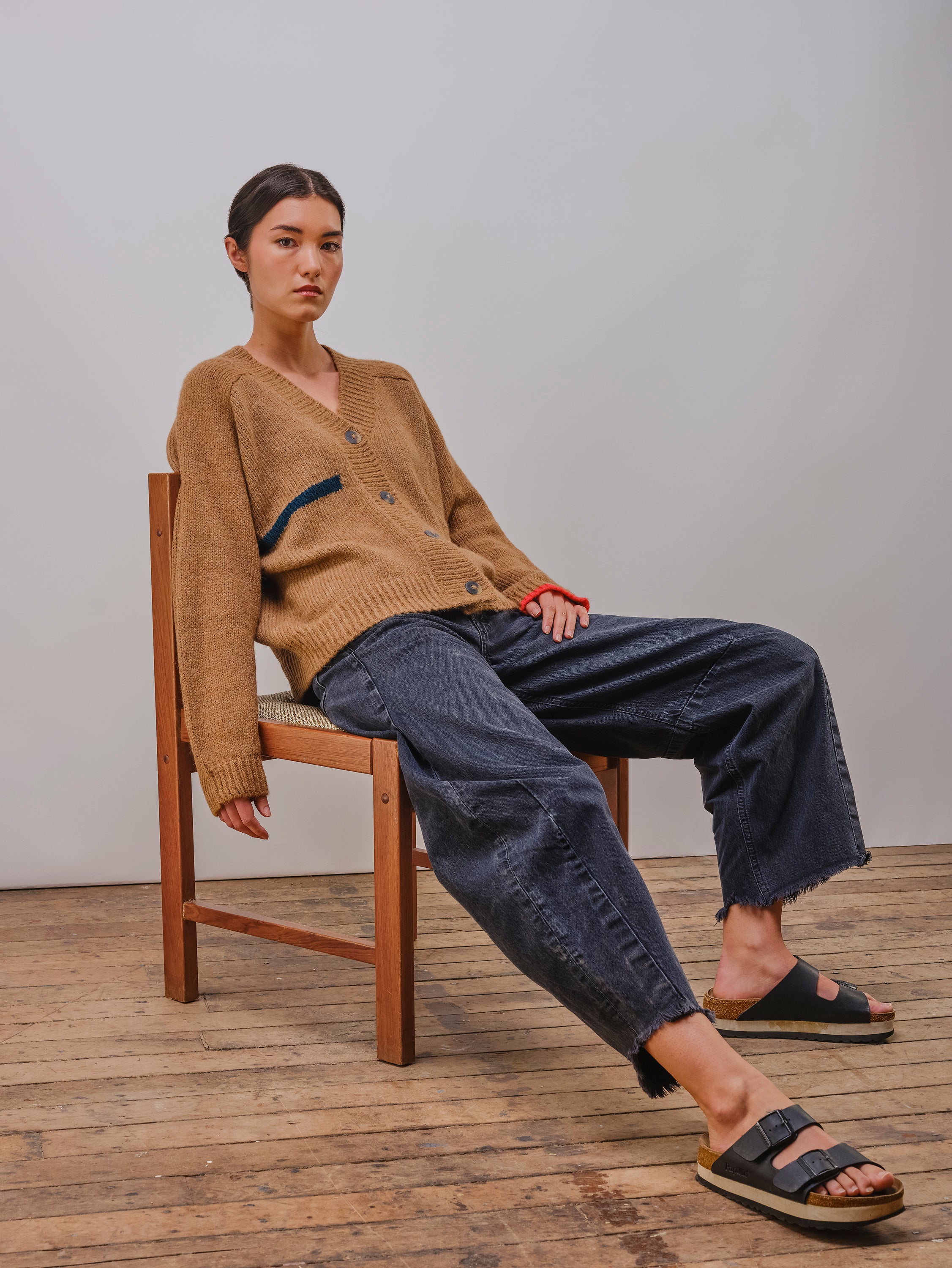 Riley Stripe Boxy Cardigan - Caramel