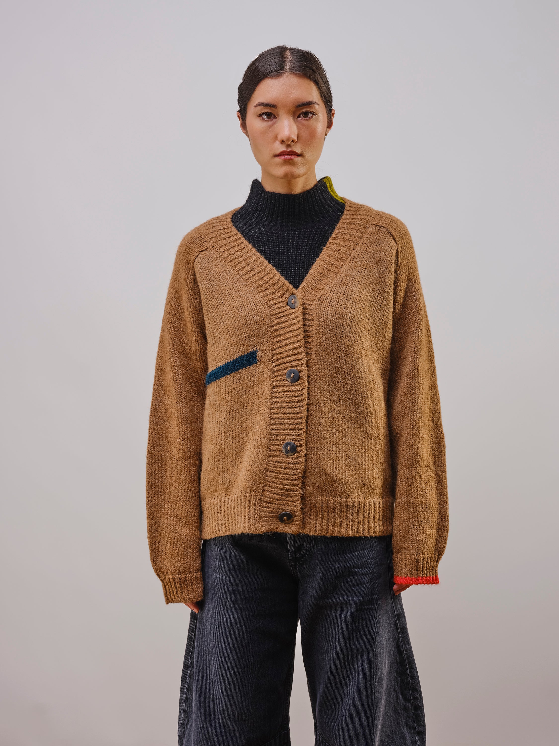 Riley Stripe Boxy Cardigan - Caramel
