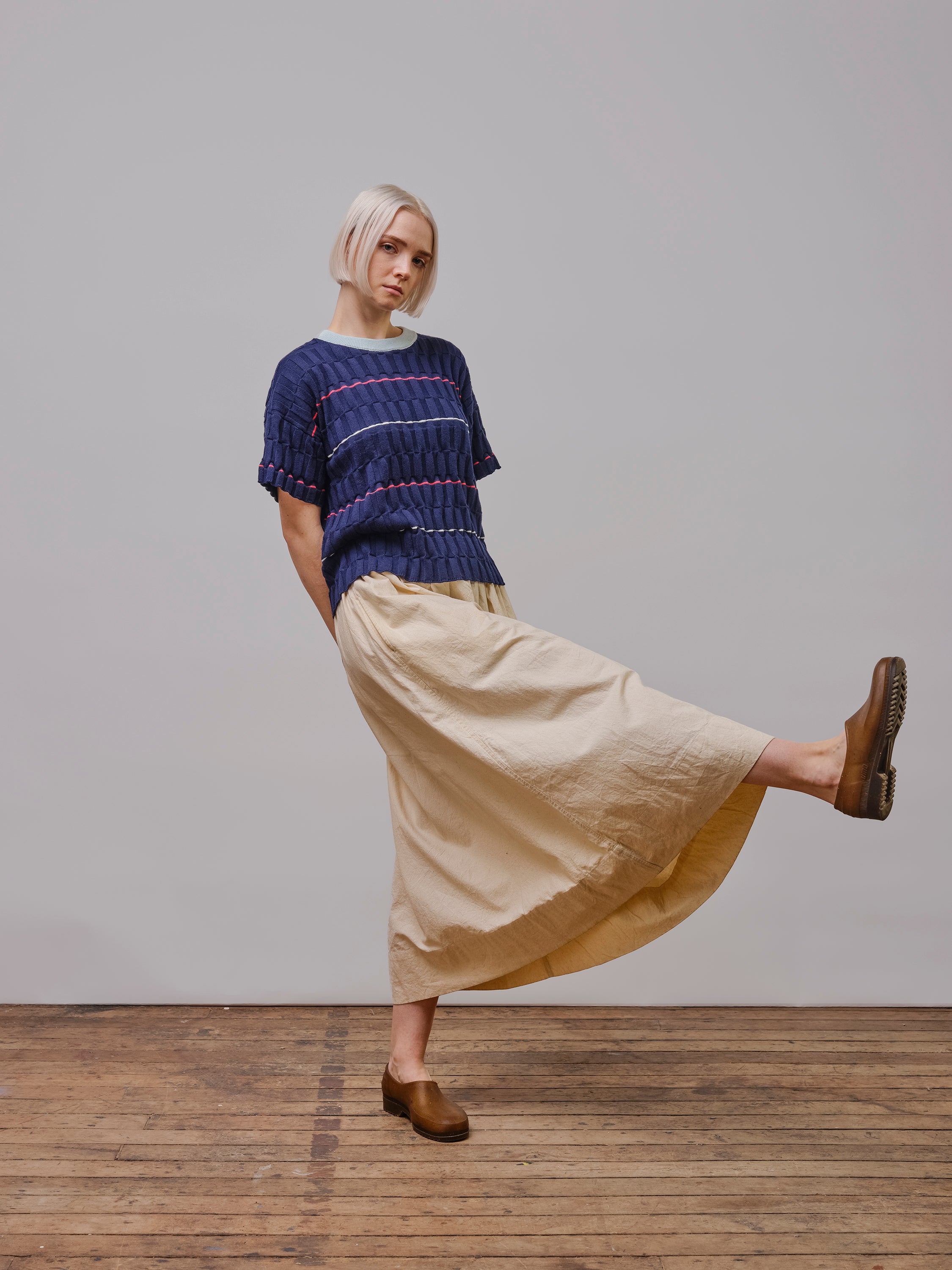 Wiggle Stripe Knit Grid Tee - Scilla