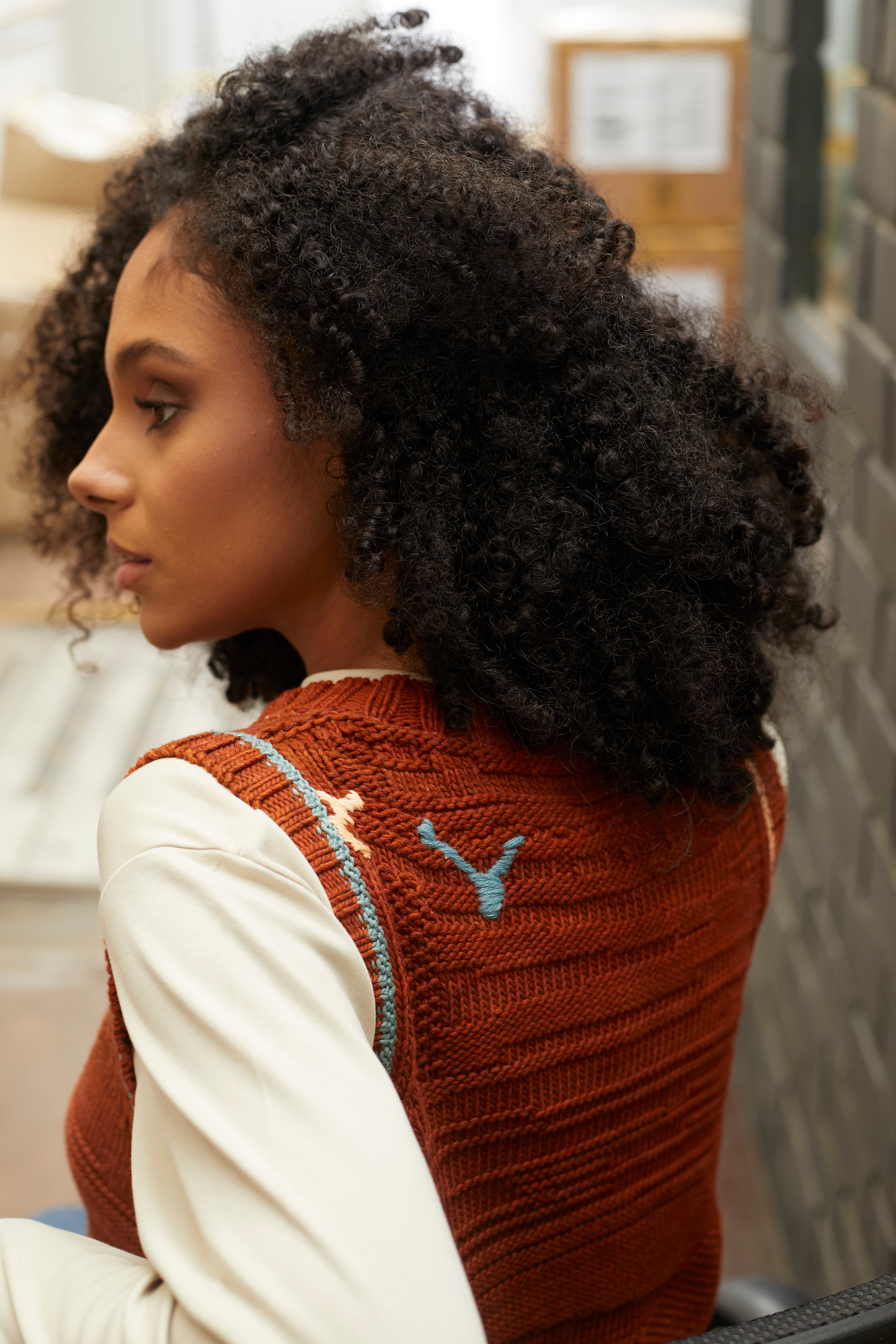 Visibly Mended - Textured Vest in Rescued Pima Cotton - Rust
