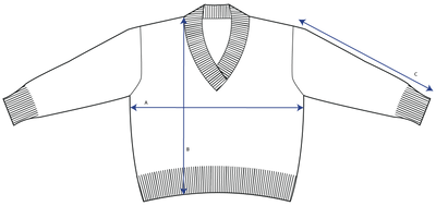 Chevron V-Neck Sweater measurement diagram — chest width, body length and sleeve