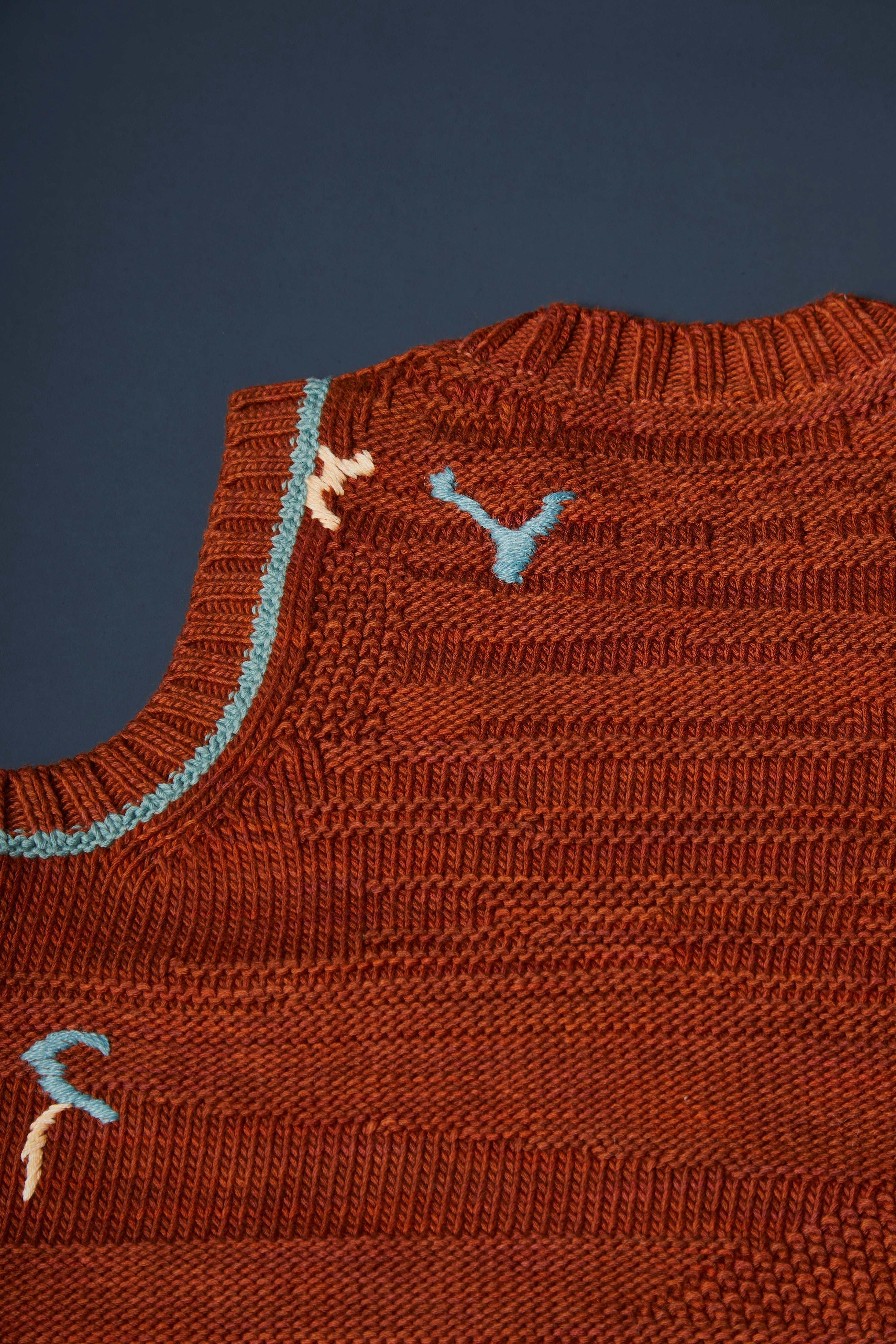 Visibly Mended - Textured Vest in Rescued Pima Cotton - Rust