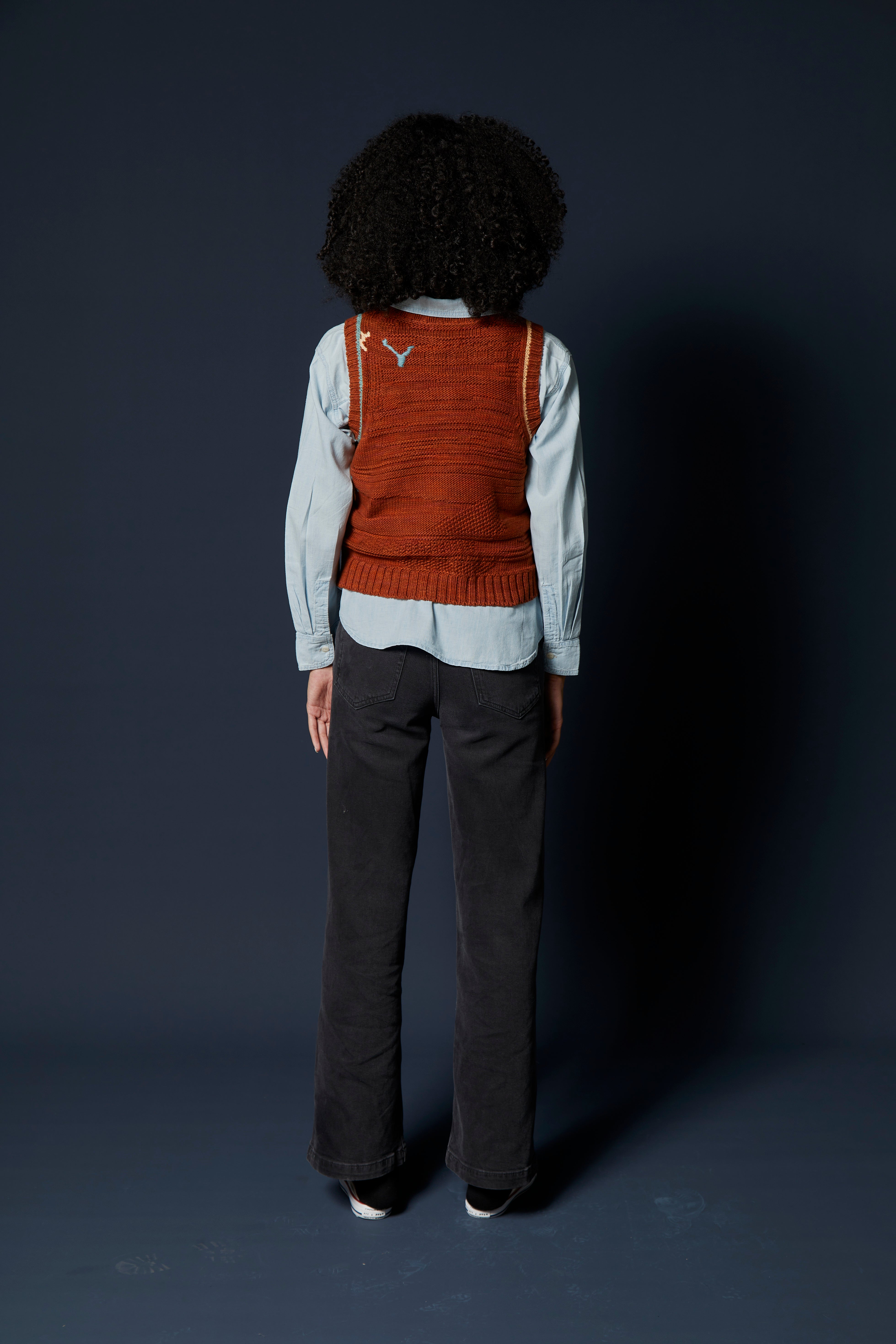 Visibly Mended - Textured Vest in Rescued Pima Cotton - Rust