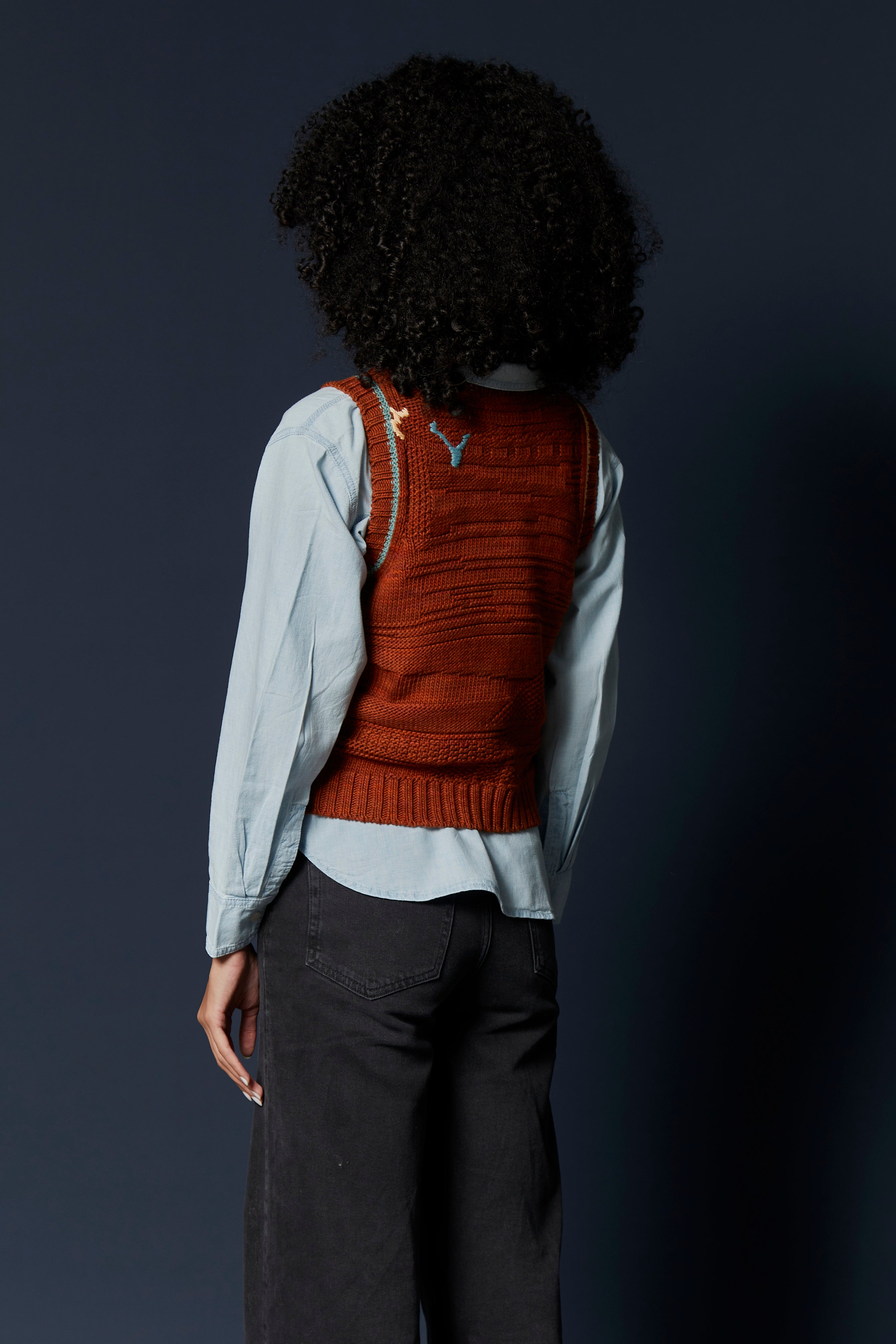 Visibly Mended - Textured Vest in Rescued Pima Cotton - Rust